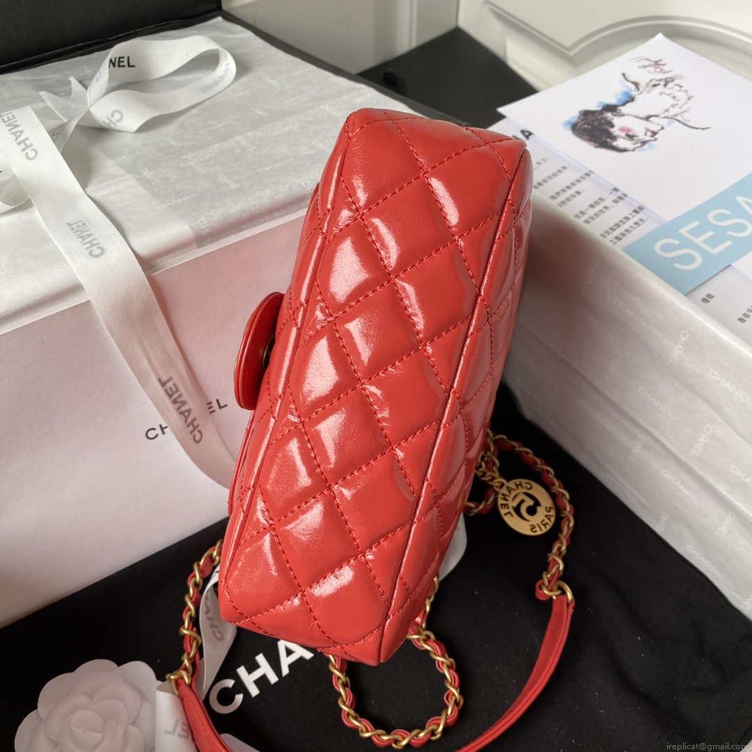 Chanel AS3710 Small Hobo Handbag Shiny Crumpled Calfskin & Gold-Tone Metal Red