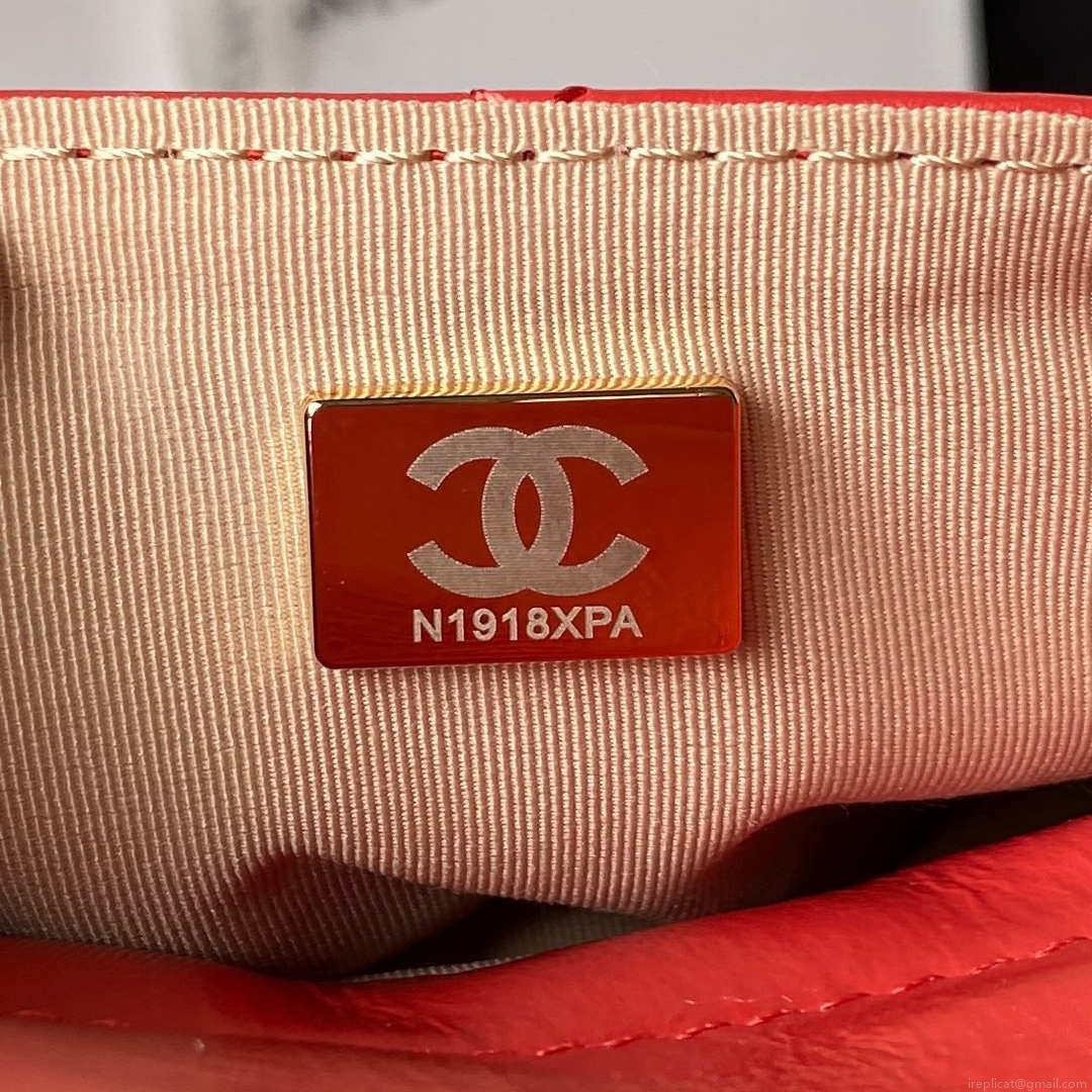 Chanel AS3710 Small Hobo Handbag Shiny Crumpled Calfskin & Gold-Tone Metal Red