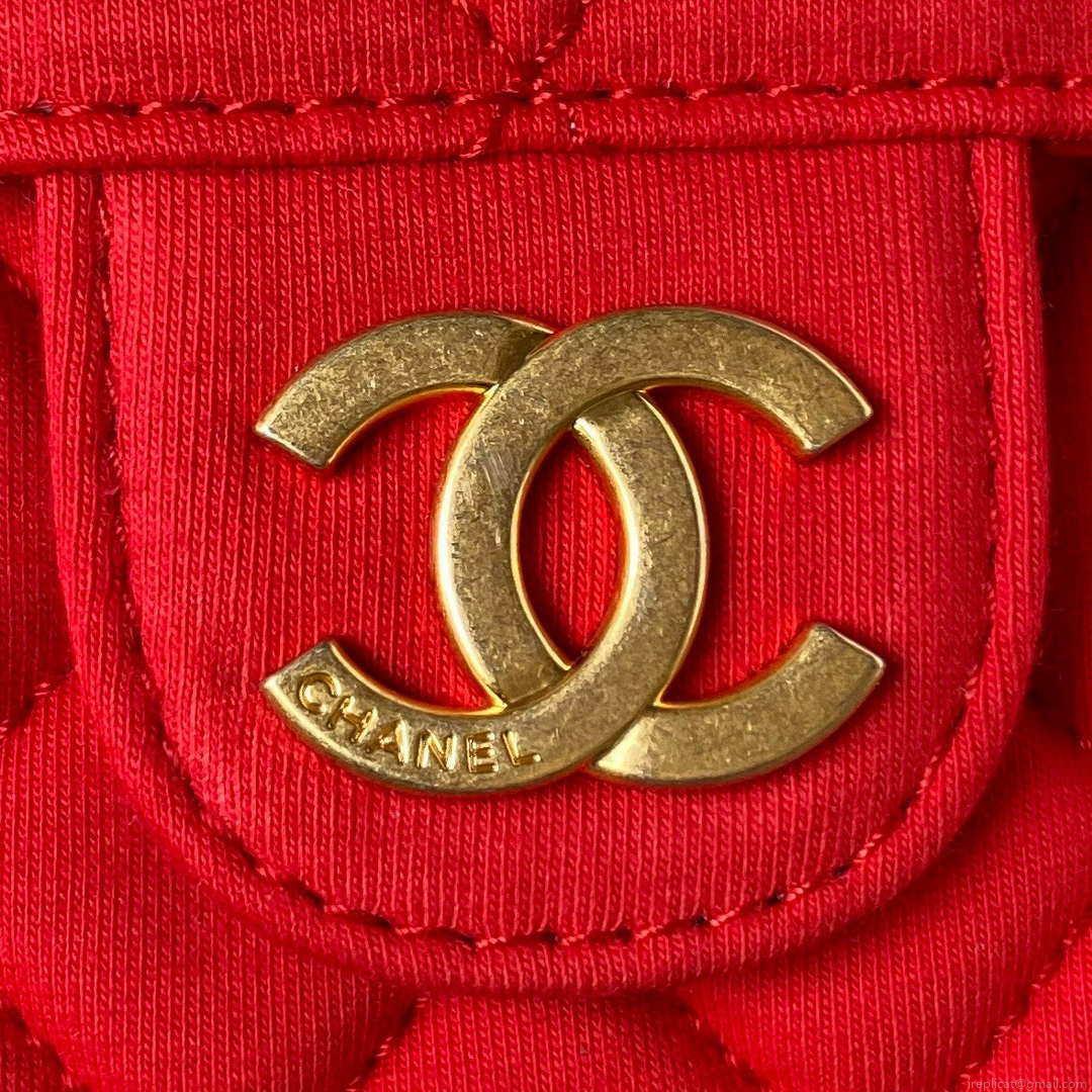 Chanel AS3710 Small Hobo Handbag Velvet & Gold-Tone Metal Red