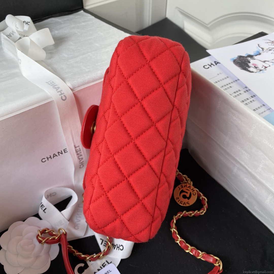 Chanel AS3710 Small Hobo Handbag Velvet & Gold-Tone Metal Red