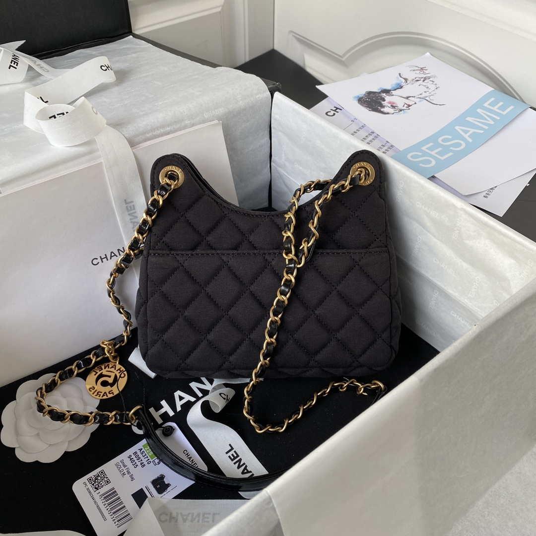 Chanel AS3710 Small Hobo Handbag Velvet & Gold-Tone Metal Black