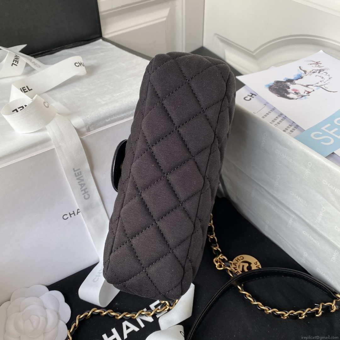 Chanel AS3710 Small Hobo Handbag Velvet & Gold-Tone Metal Black
