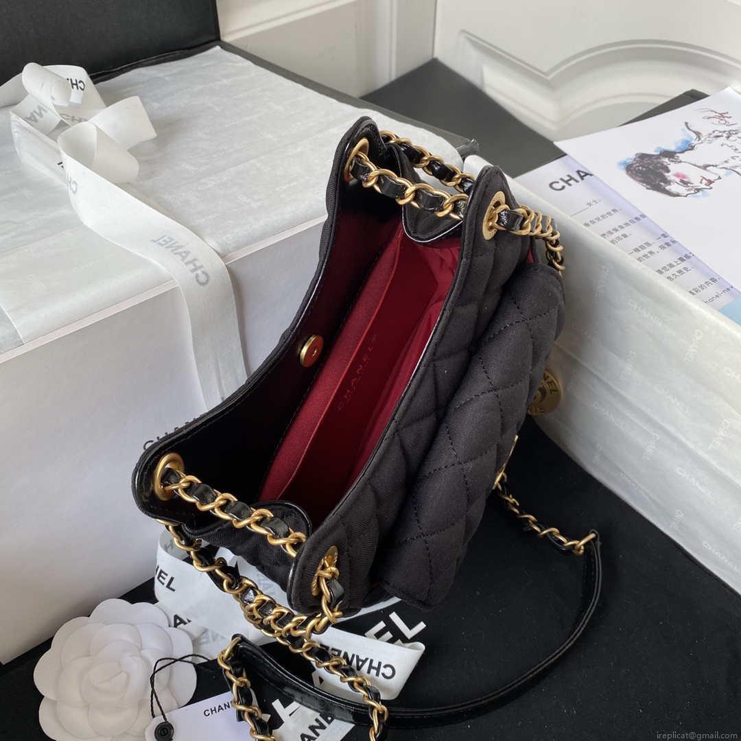 Chanel AS3710 Small Hobo Handbag Velvet & Gold-Tone Metal Black