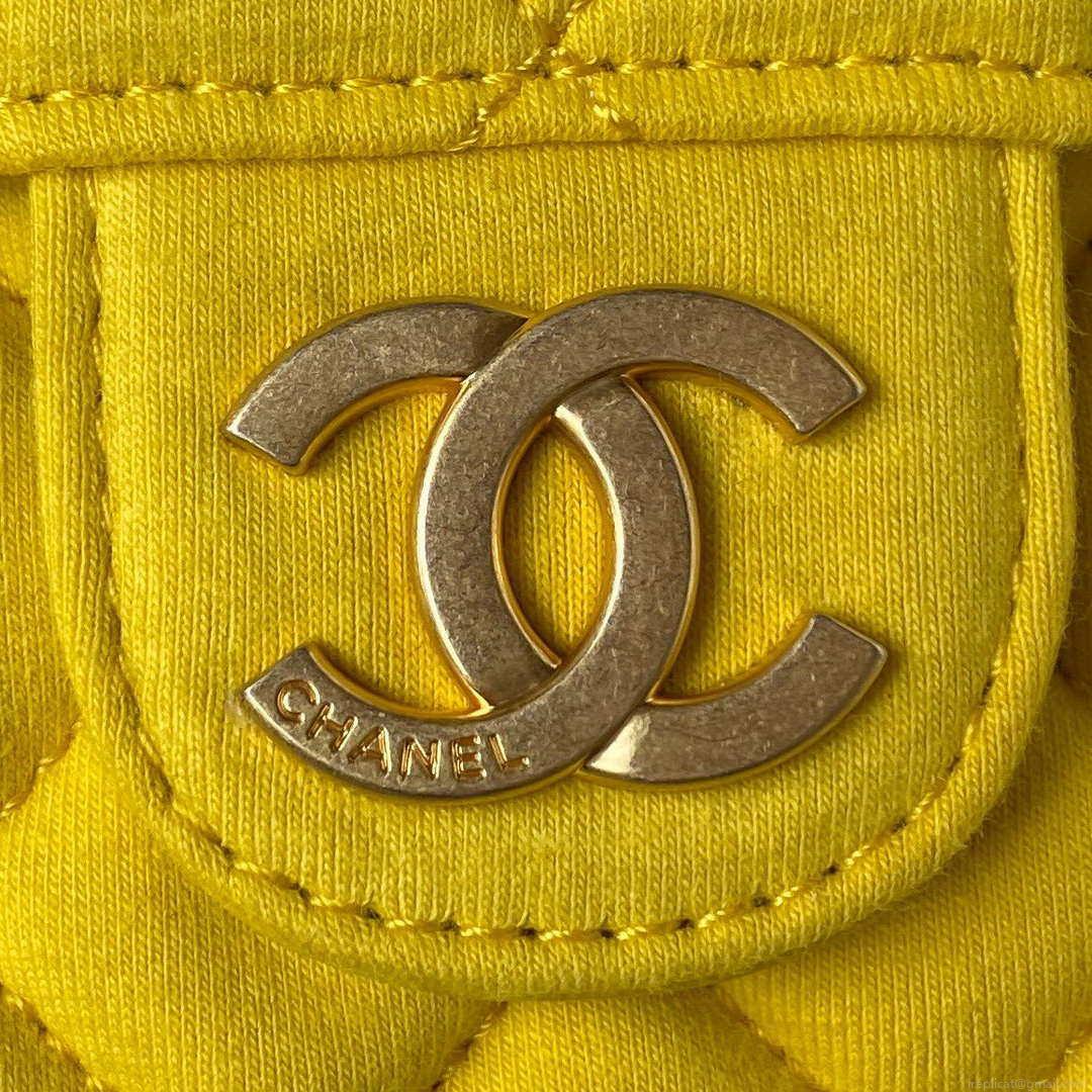 Chanel AS3710 Small Hobo Handbag Velvet & Gold-Tone Metal Yellow
