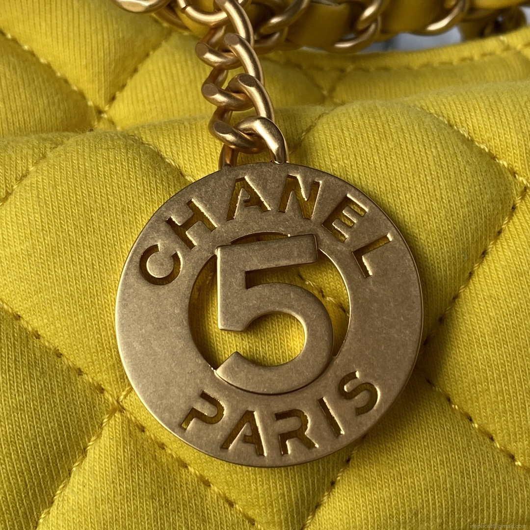 Chanel AS3710 Small Hobo Handbag Velvet & Gold-Tone Metal Yellow
