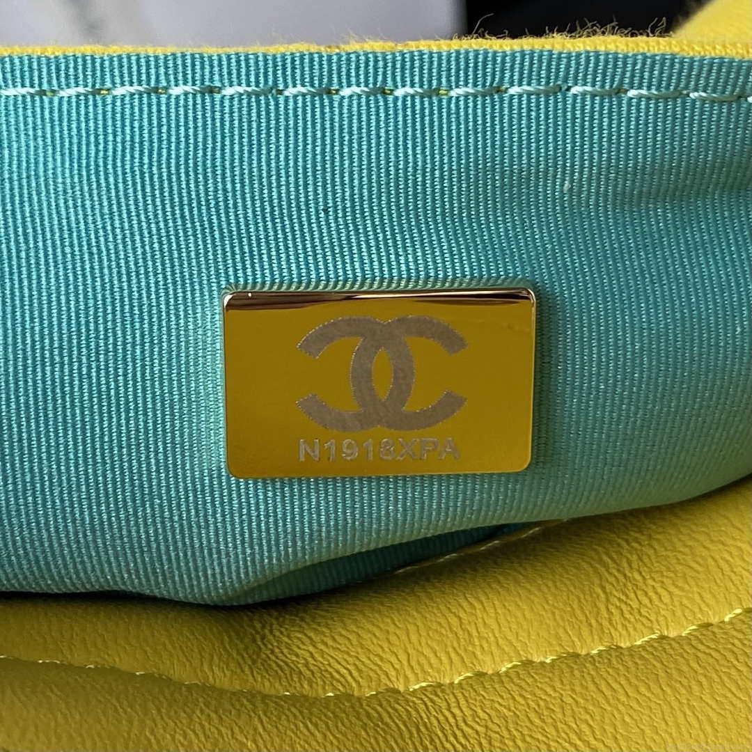 Chanel AS3710 Small Hobo Handbag Velvet & Gold-Tone Metal Yellow