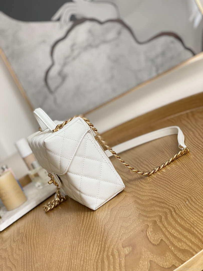 Chanel AS3729 Small Vanity Case Grained Calfskin & Gold-Tone Metal White