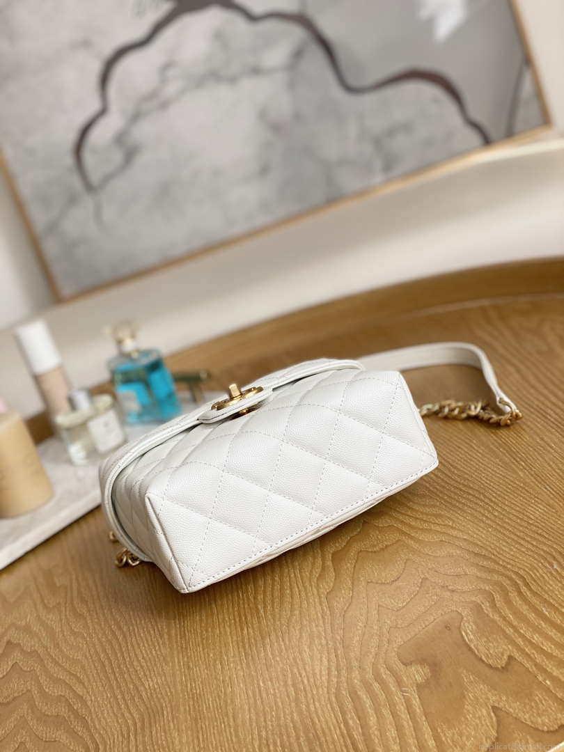 Chanel AS3729 Small Vanity Case Grained Calfskin & Gold-Tone Metal White