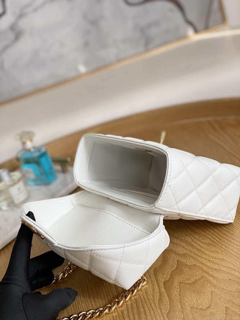 Chanel AS3729 Small Vanity Case Grained Calfskin & Gold-Tone Metal White