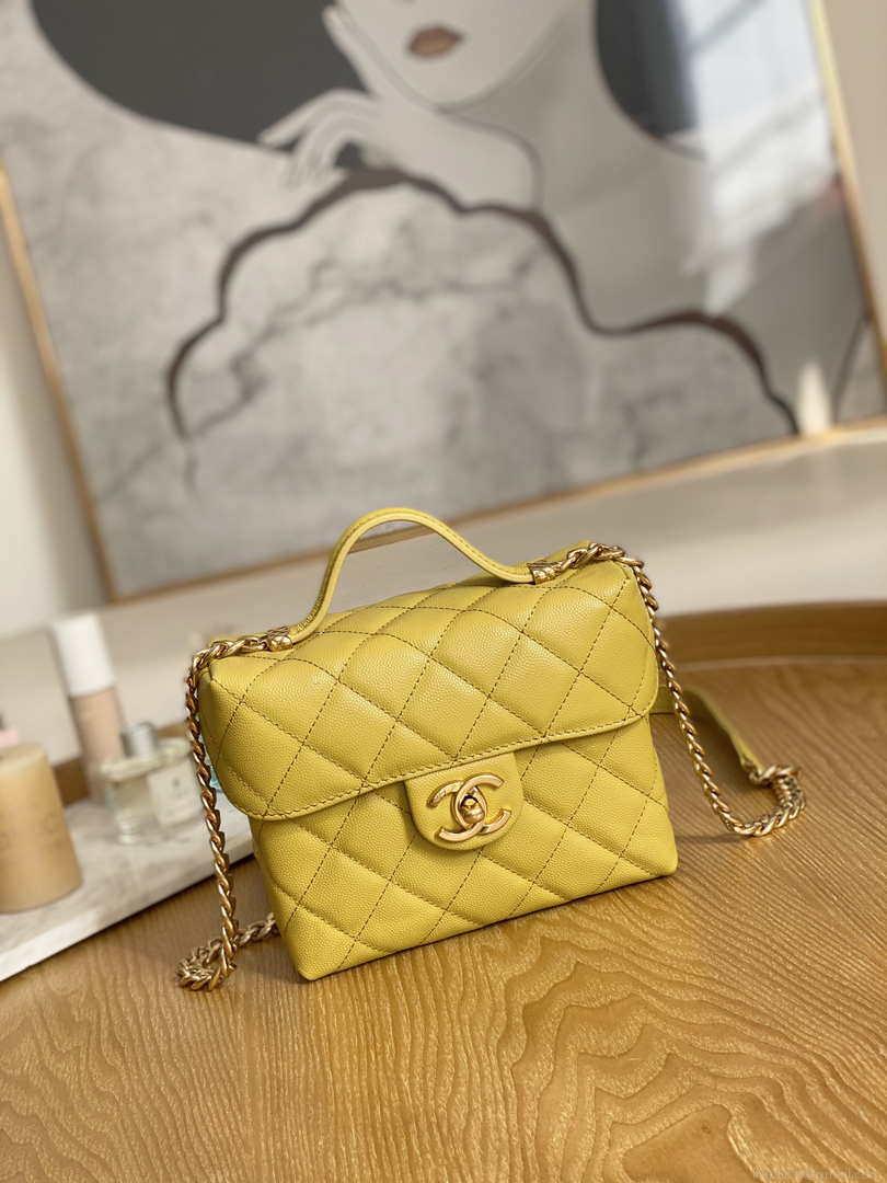 Chanel AS3729 Small Vanity Case Grained Calfskin & Gold-Tone Metal Yellow