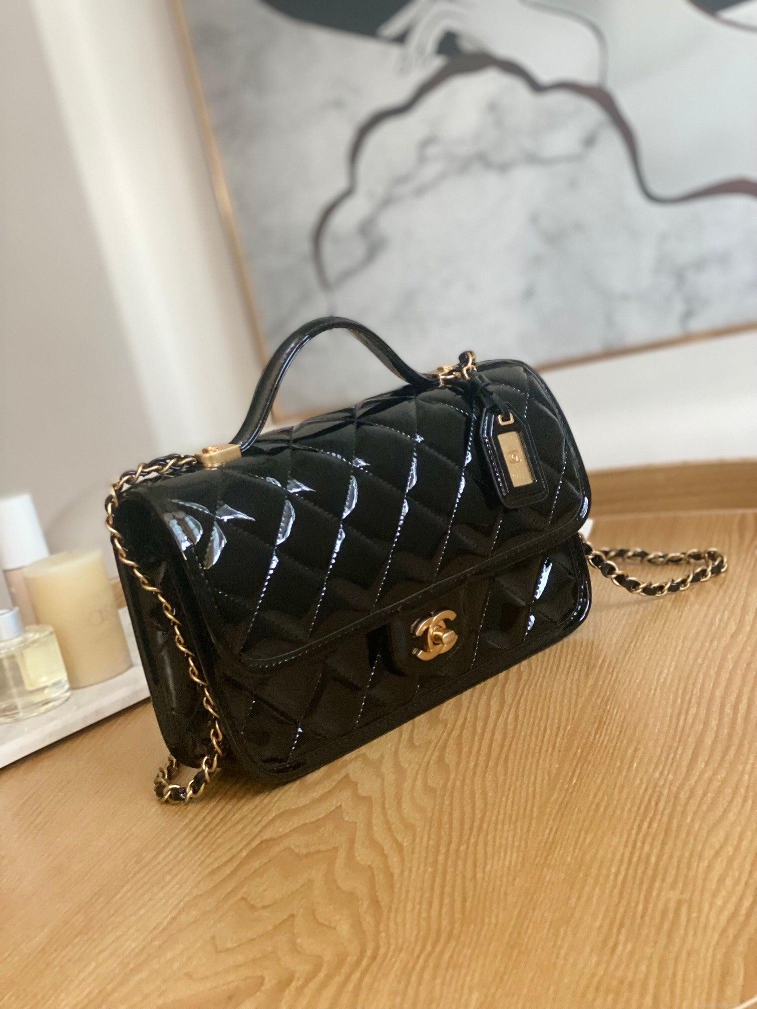 Chanel AS3653 Small Flap Bag with Top Handle Patent Calfskin & Gold-Tone Metal Black