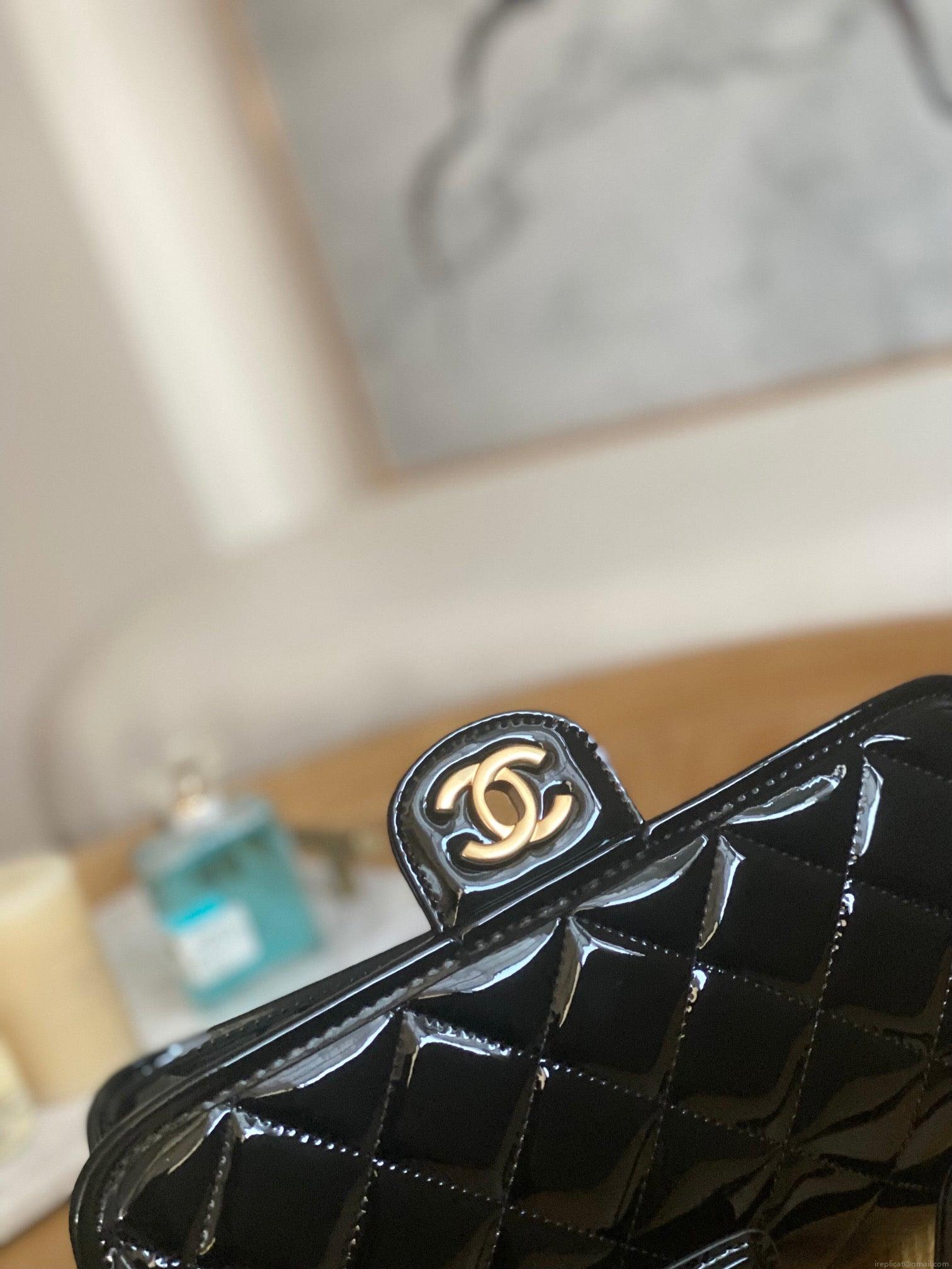 Chanel AS3653 Small Flap Bag with Top Handle Patent Calfskin & Gold-Tone Metal Black