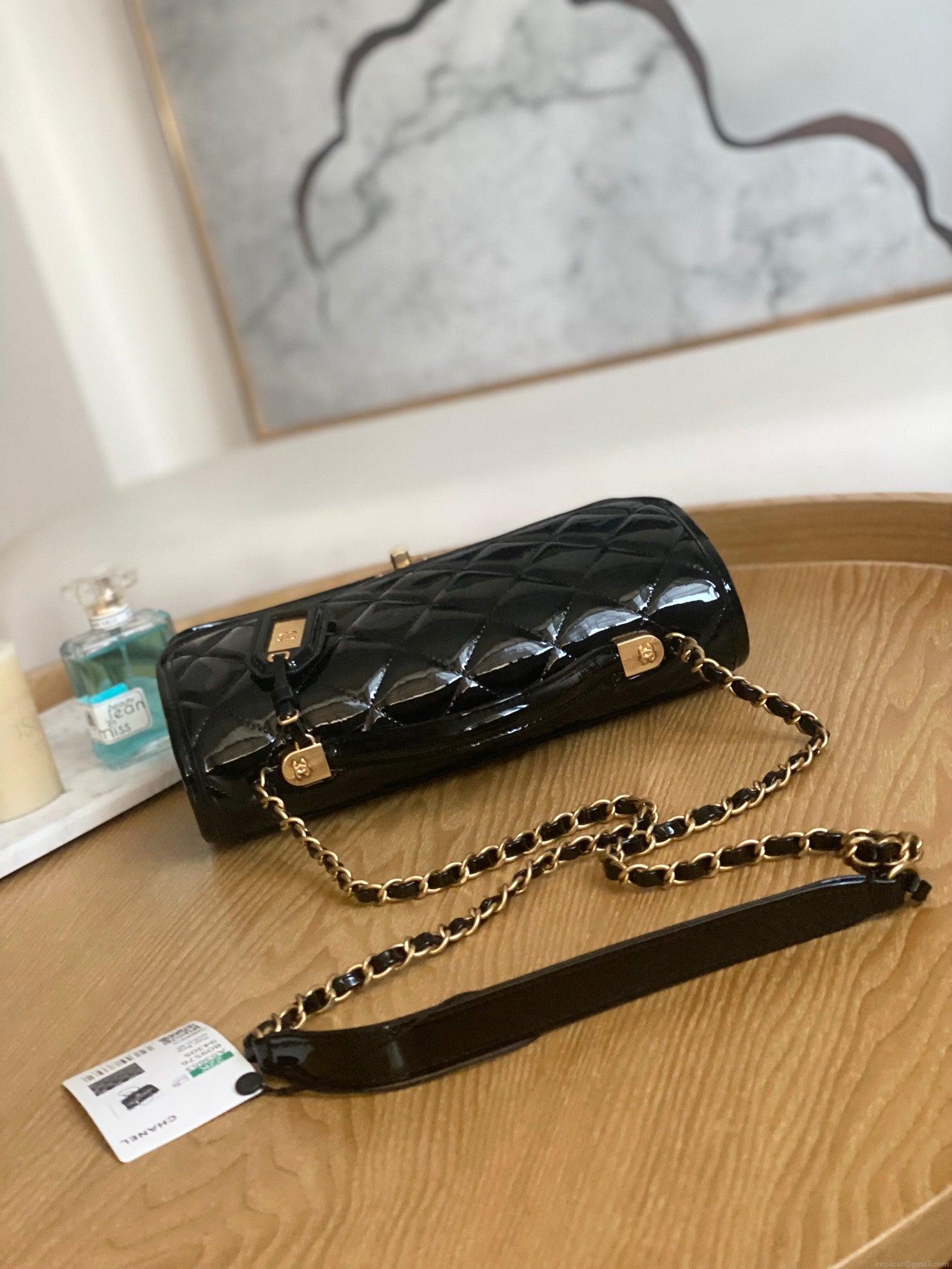 Chanel AS3653 Small Flap Bag with Top Handle Patent Calfskin & Gold-Tone Metal Black