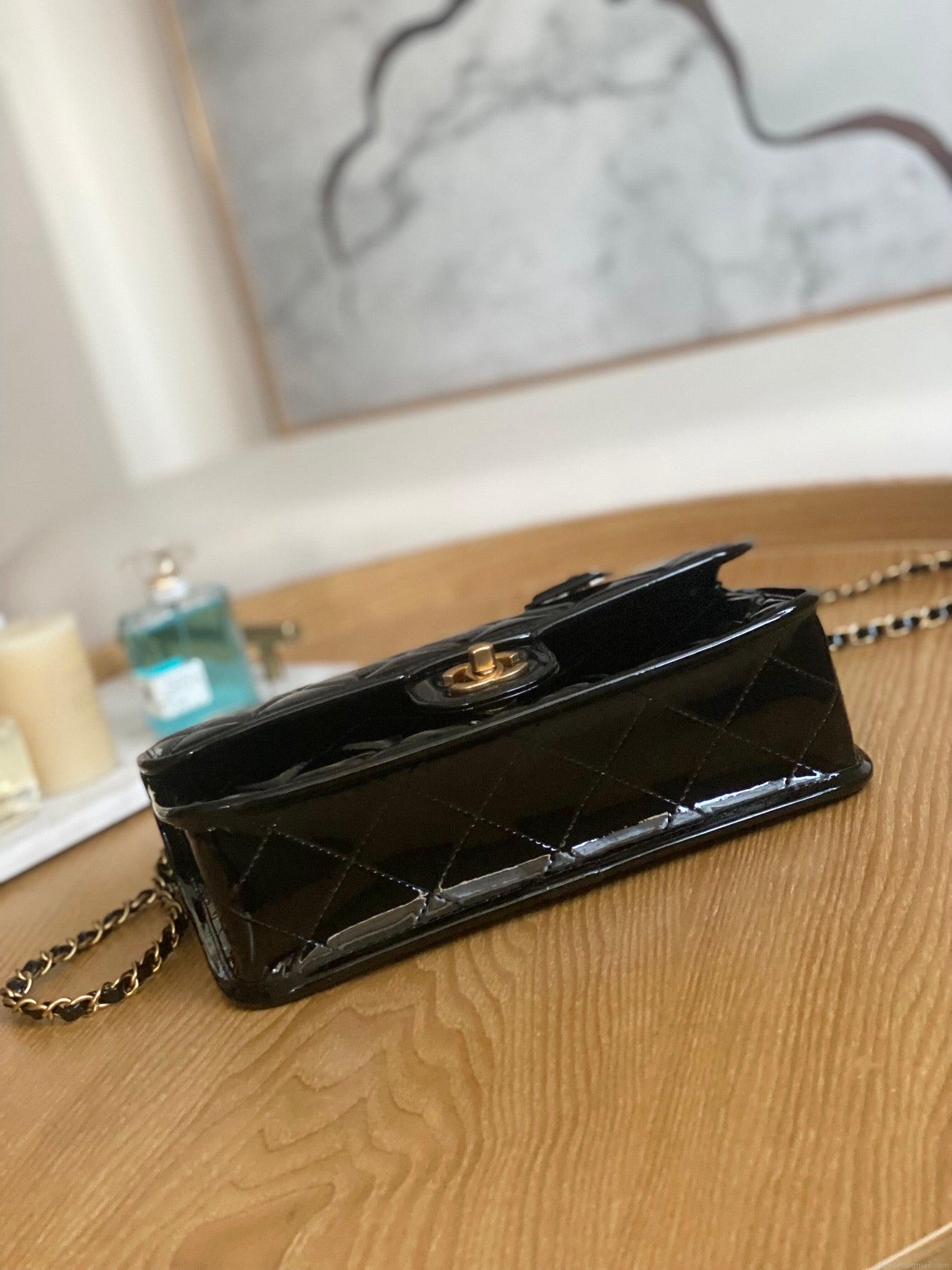 Chanel AS3653 Small Flap Bag with Top Handle Patent Calfskin & Gold-Tone Metal Black