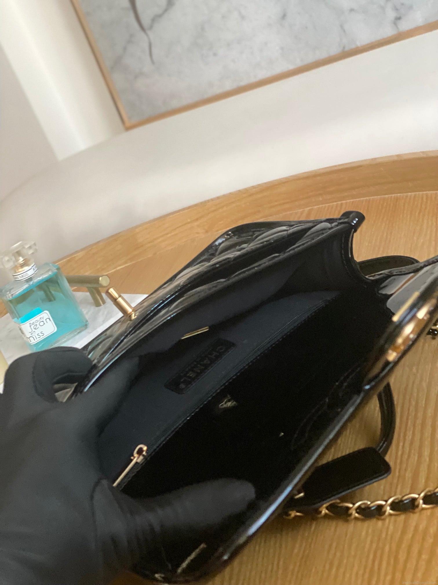Chanel AS3653 Small Flap Bag with Top Handle Patent Calfskin & Gold-Tone Metal Black