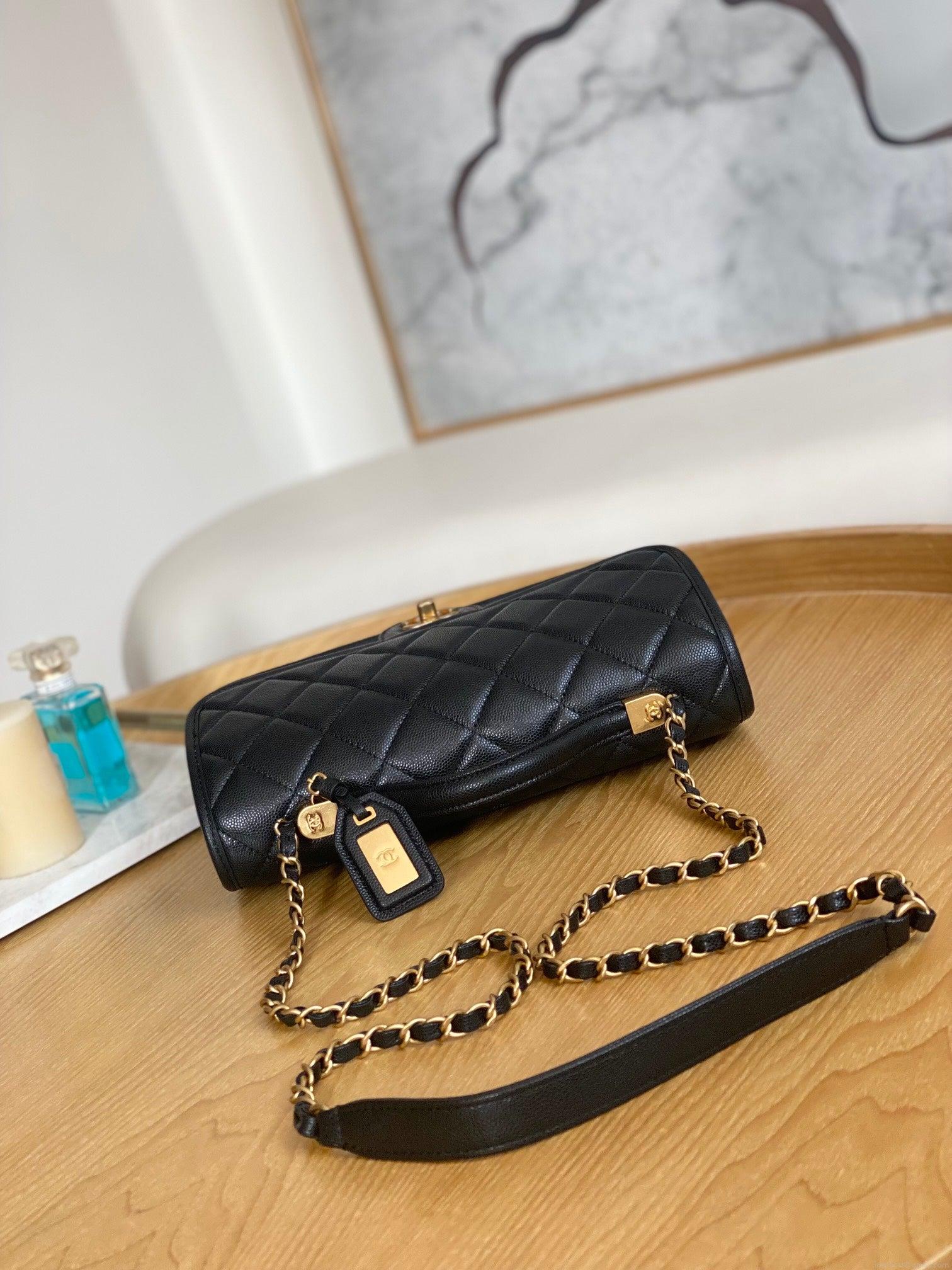 Chanel AS3653 Small Flap Bag with Top Handle Calfskin & Gold-Tone Metal Black