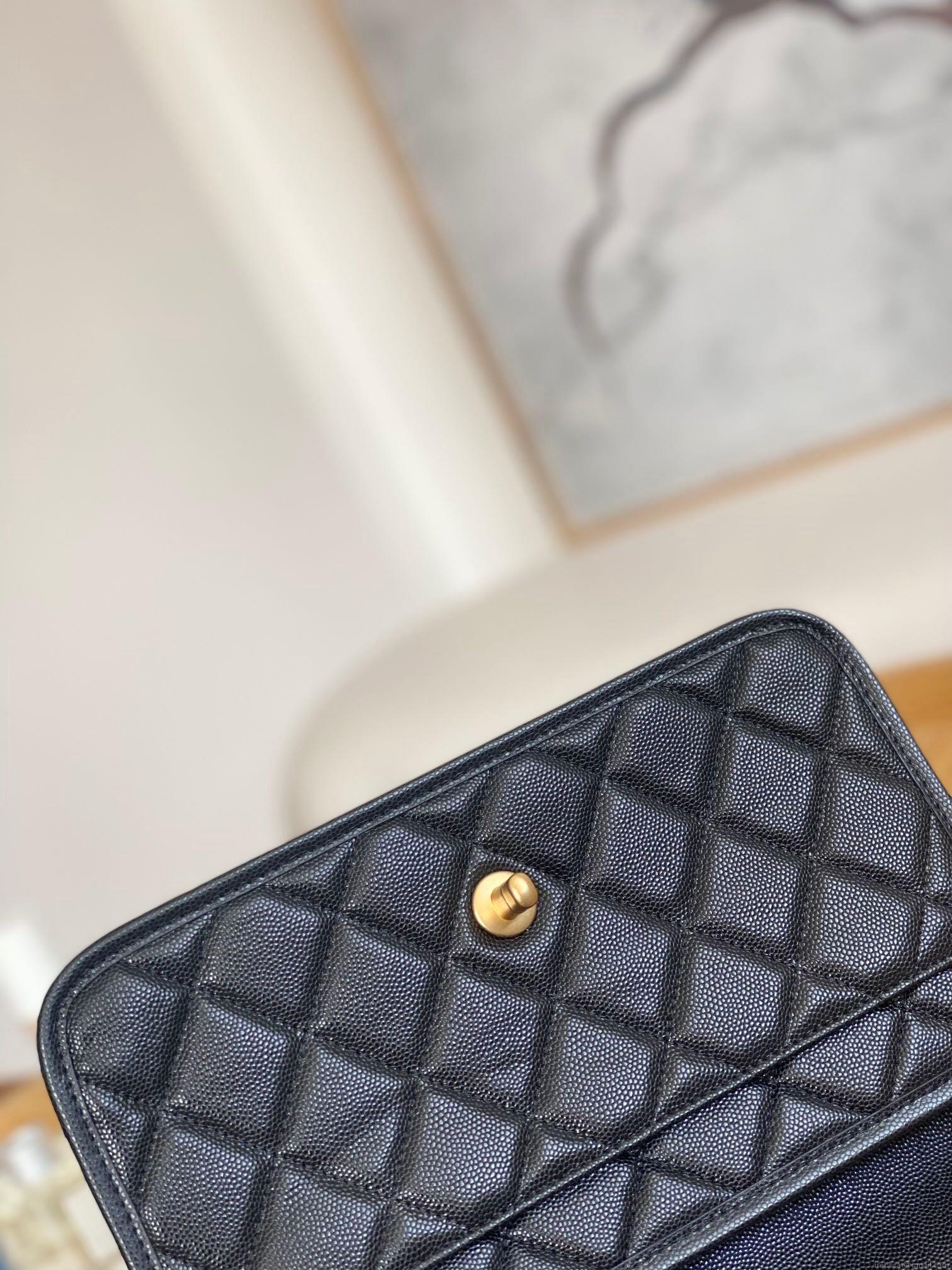 Chanel AS3653 Small Flap Bag with Top Handle Calfskin & Gold-Tone Metal Black