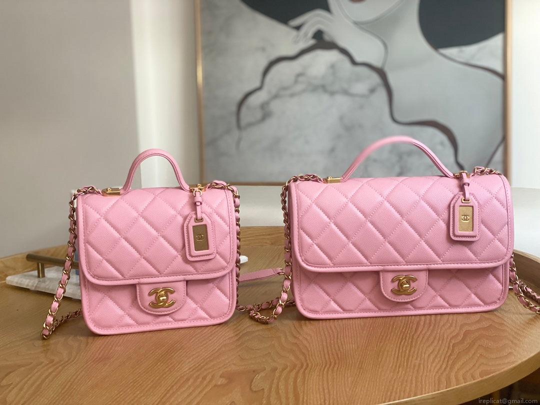 Chanel AS3653 Small Flap Bag with Top Handle Calfskin & Gold-Tone Metal Pink