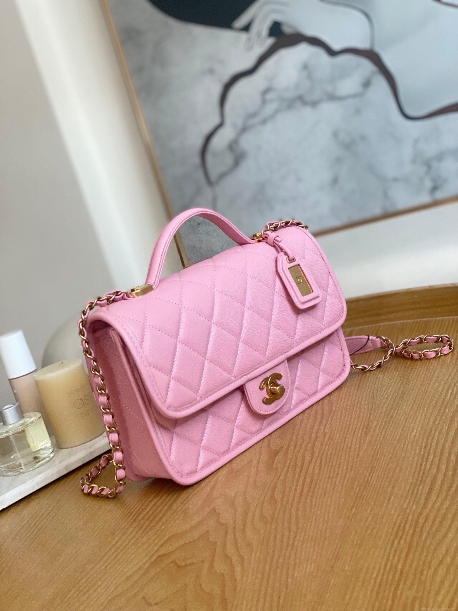 Chanel AS3653 Small Flap Bag with Top Handle Calfskin & Gold-Tone Metal Pink