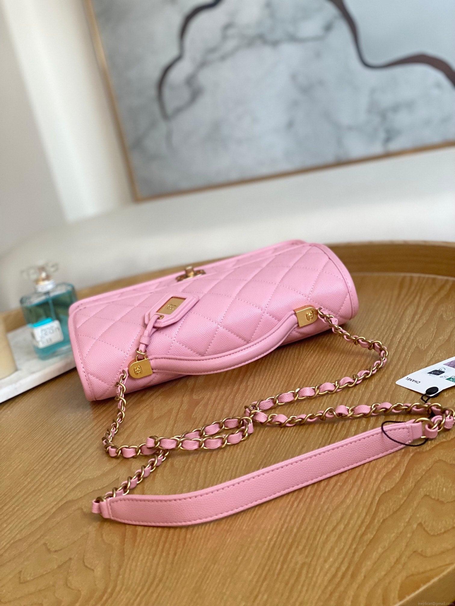 Chanel AS3653 Small Flap Bag with Top Handle Calfskin & Gold-Tone Metal Pink