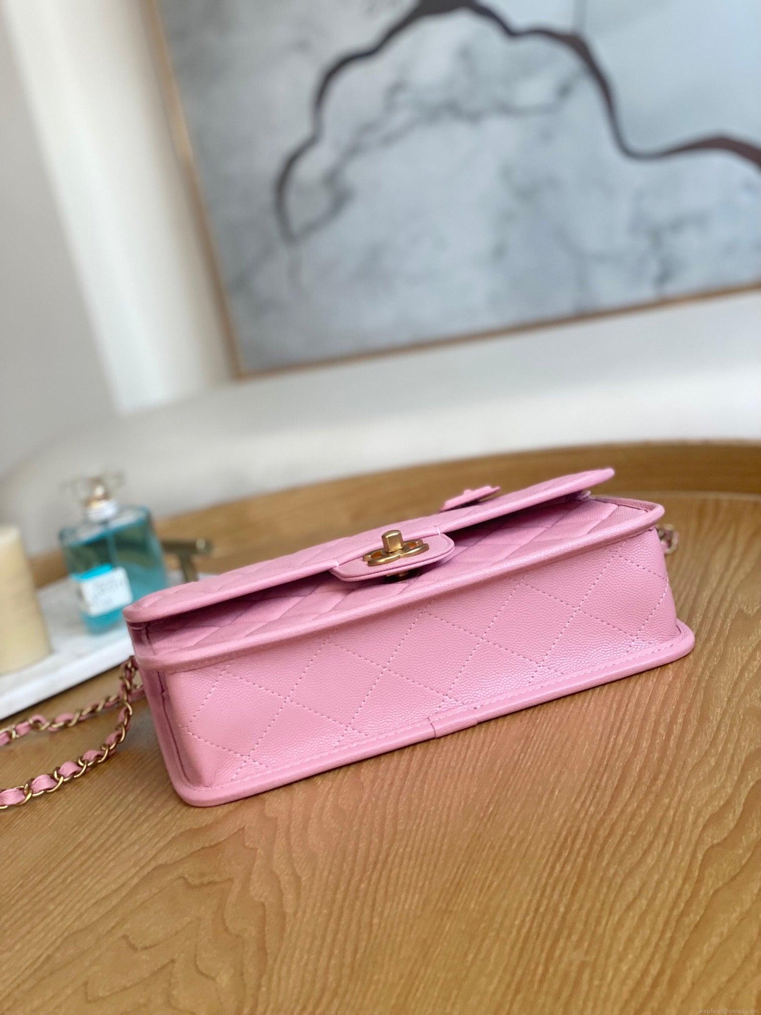 Chanel AS3653 Small Flap Bag with Top Handle Calfskin & Gold-Tone Metal Pink