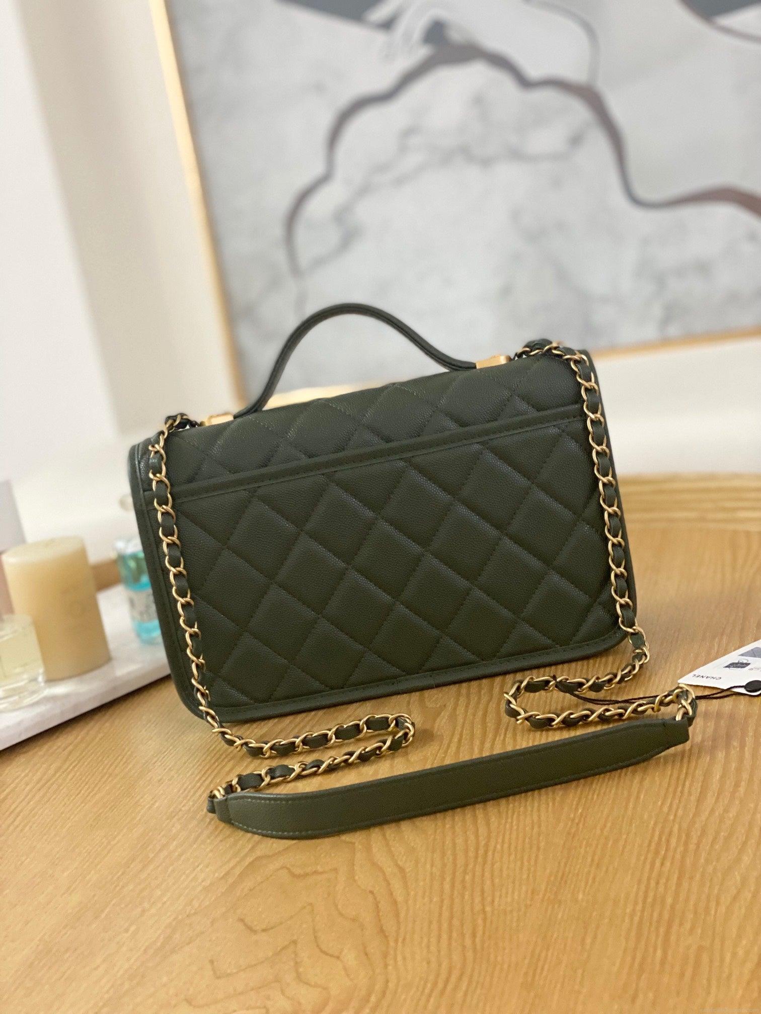 Chanel AS3653 Small Flap Bag with Top Handle Calfskin & Gold-Tone Metal Dark Green