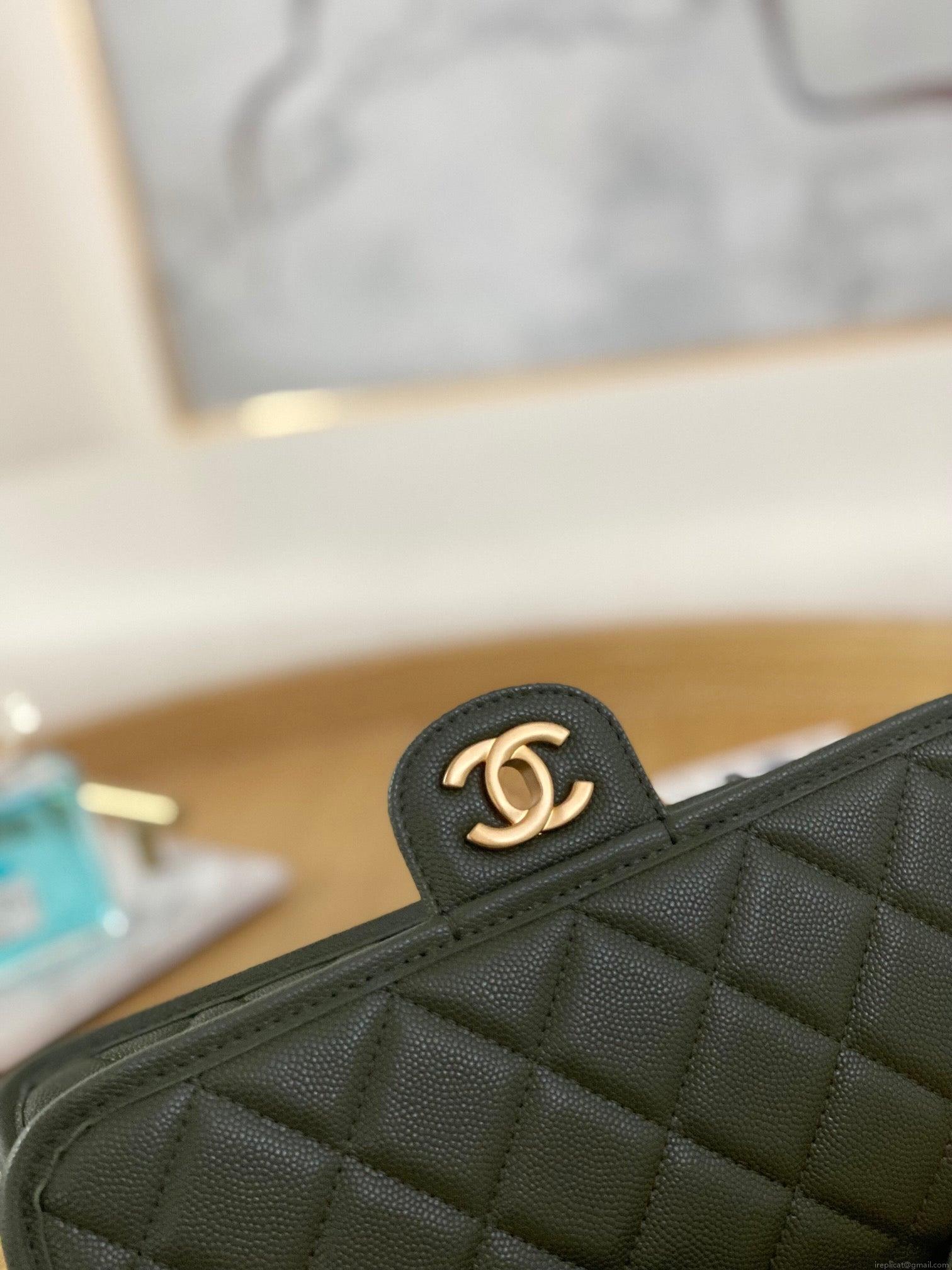 Chanel AS3653 Small Flap Bag with Top Handle Calfskin & Gold-Tone Metal Dark Green