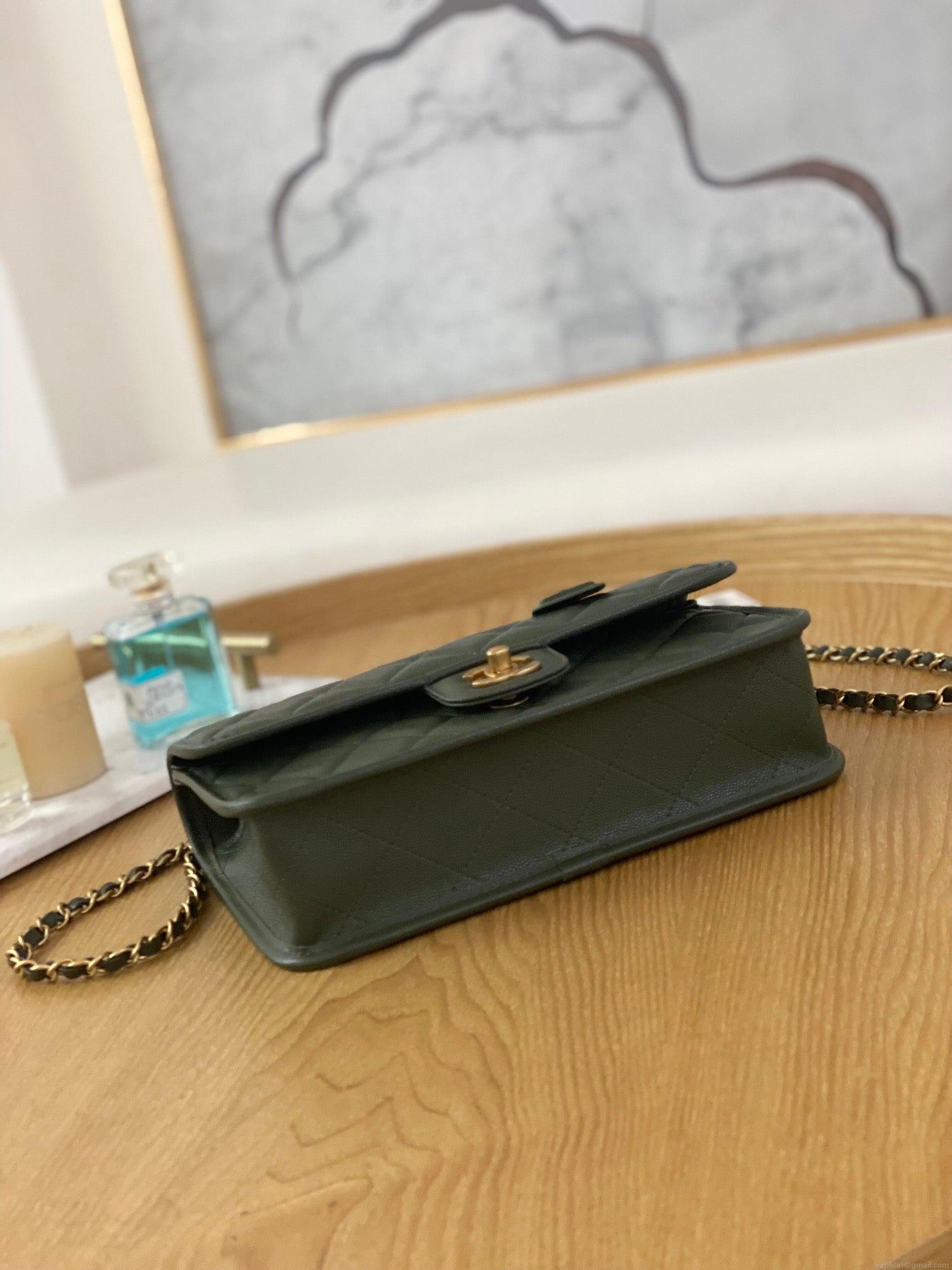 Chanel AS3653 Small Flap Bag with Top Handle Calfskin & Gold-Tone Metal Dark Green