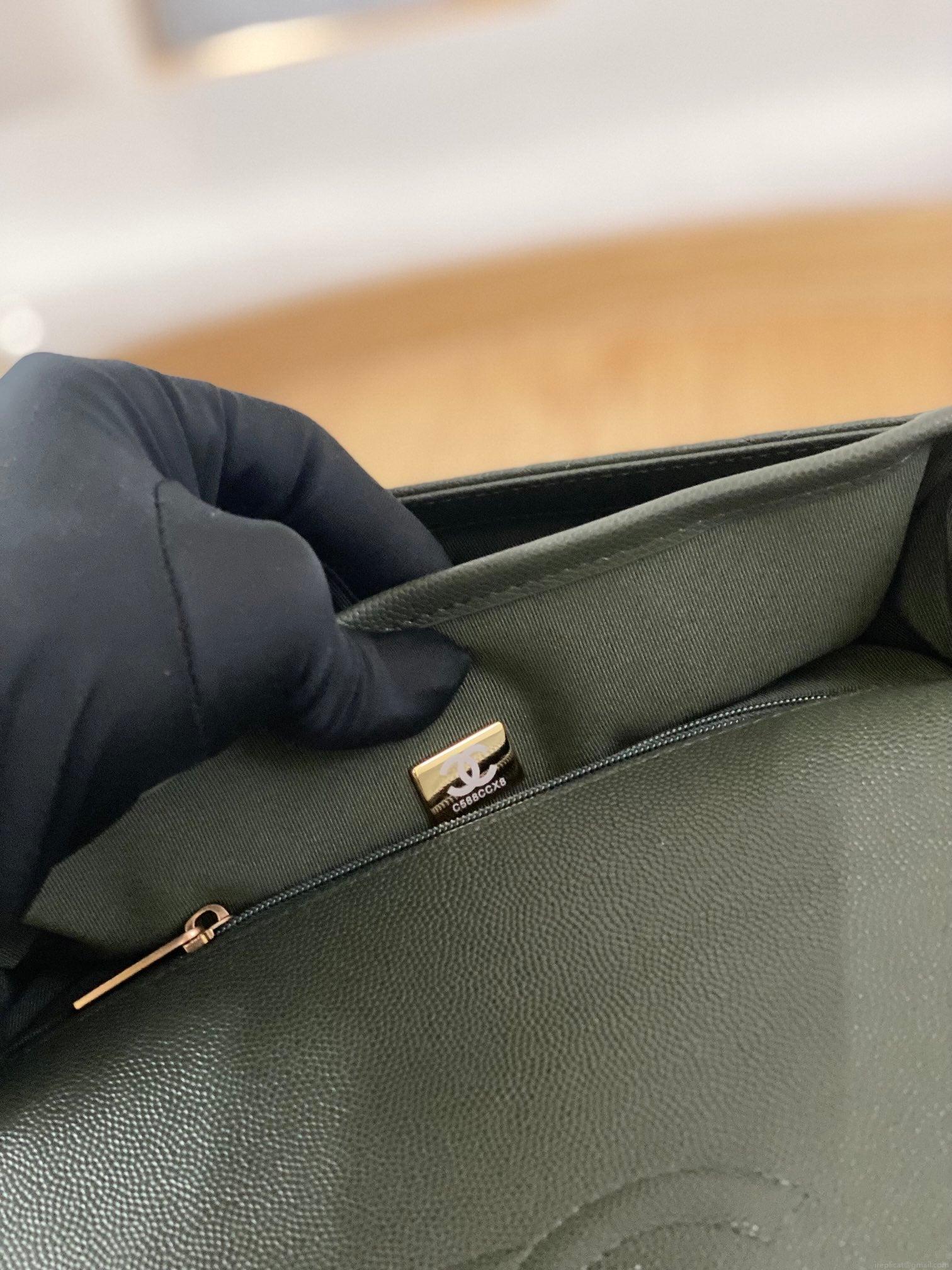 Chanel AS3653 Small Flap Bag with Top Handle Calfskin & Gold-Tone Metal Dark Green