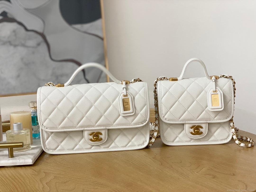 Chanel AS3653 Small Flap Bag with Top Handle Calfskin & Gold-Tone Metal White