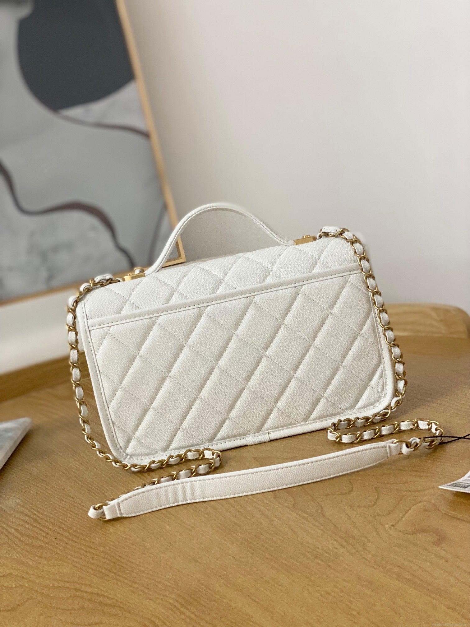 Chanel AS3653 Small Flap Bag with Top Handle Calfskin & Gold-Tone Metal White