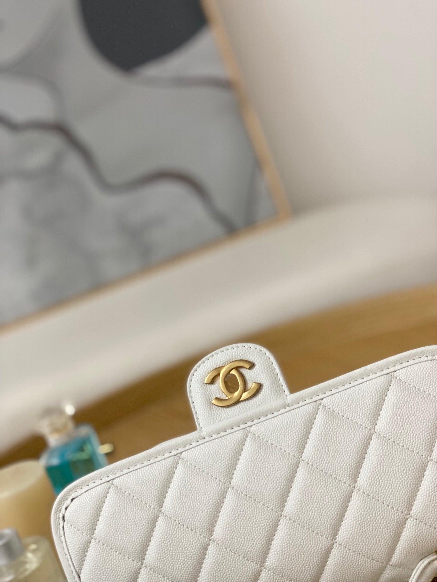 Chanel AS3653 Small Flap Bag with Top Handle Calfskin & Gold-Tone Metal White