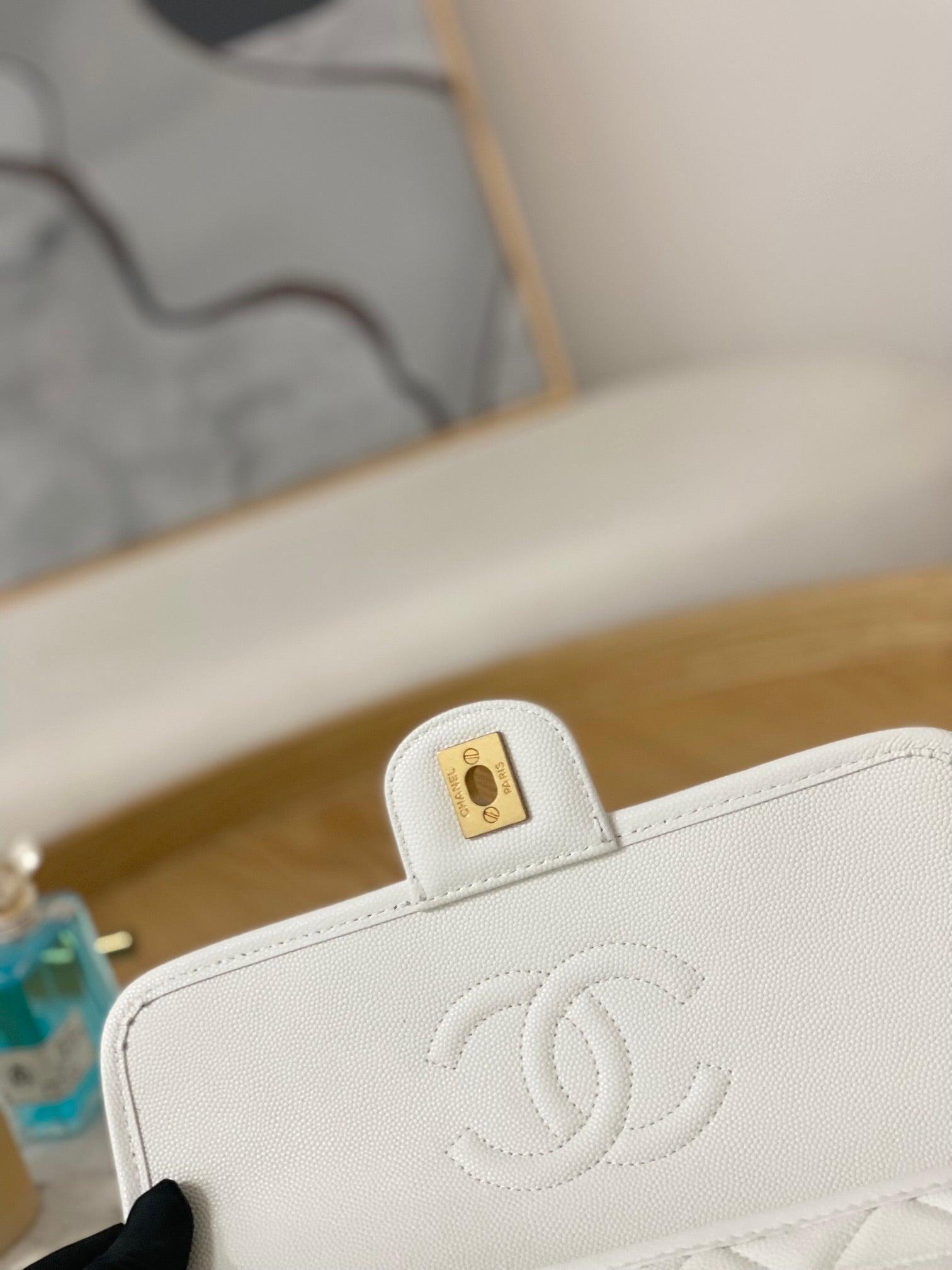 Chanel AS3653 Small Flap Bag with Top Handle Calfskin & Gold-Tone Metal White