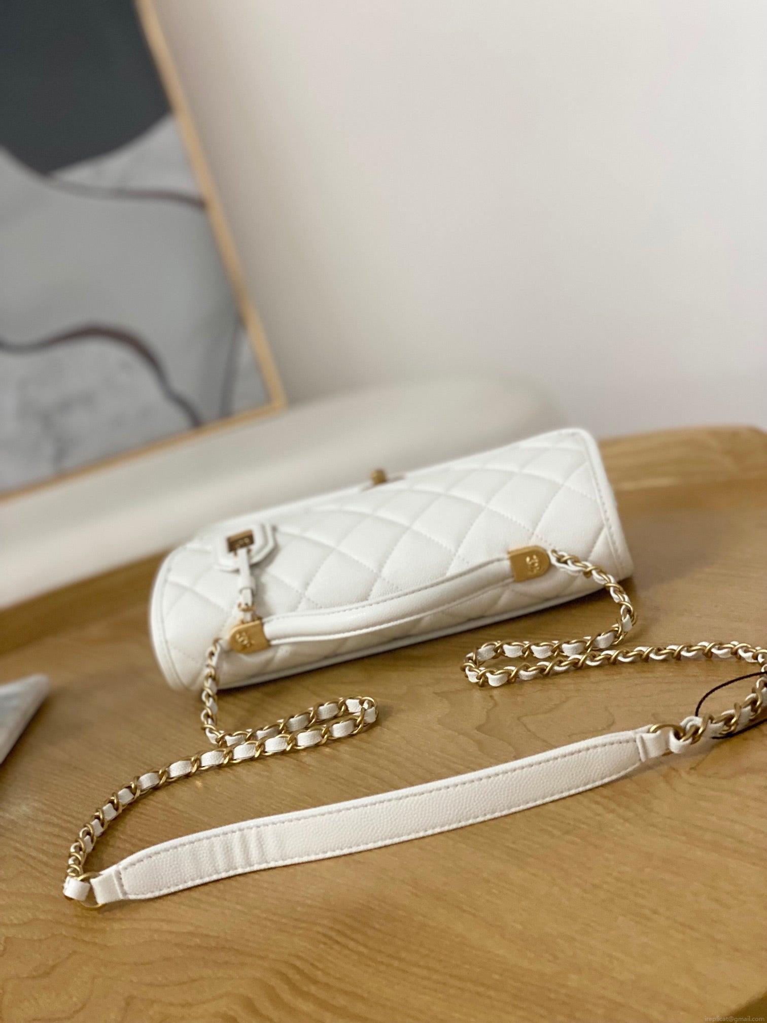 Chanel AS3653 Small Flap Bag with Top Handle Calfskin & Gold-Tone Metal White