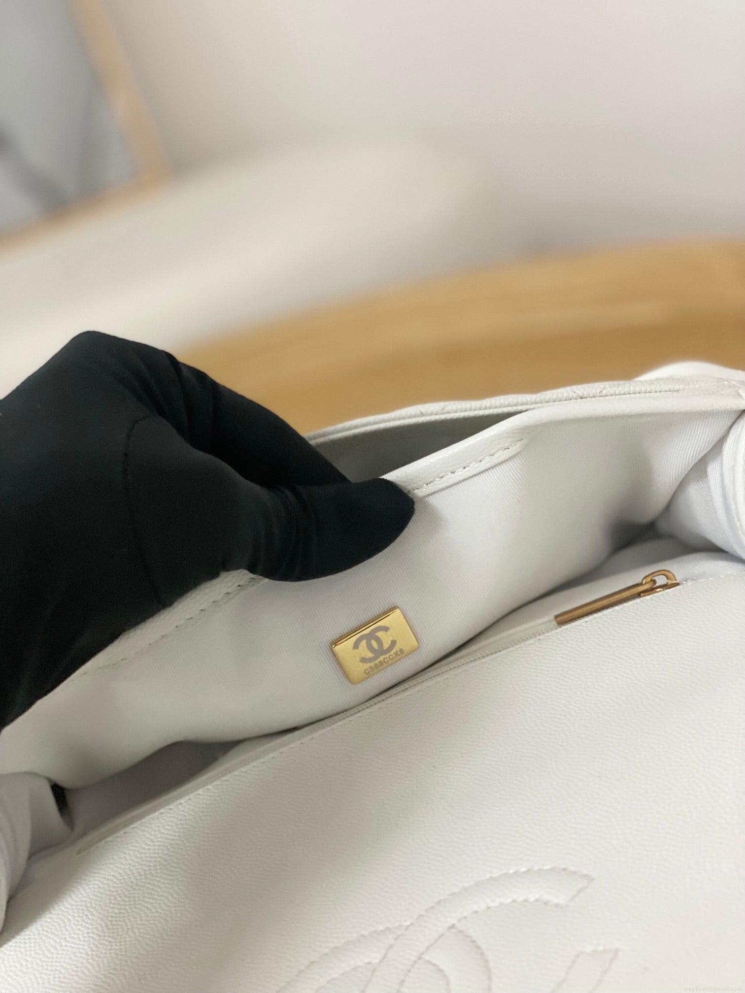 Chanel AS3653 Small Flap Bag with Top Handle Calfskin & Gold-Tone Metal White