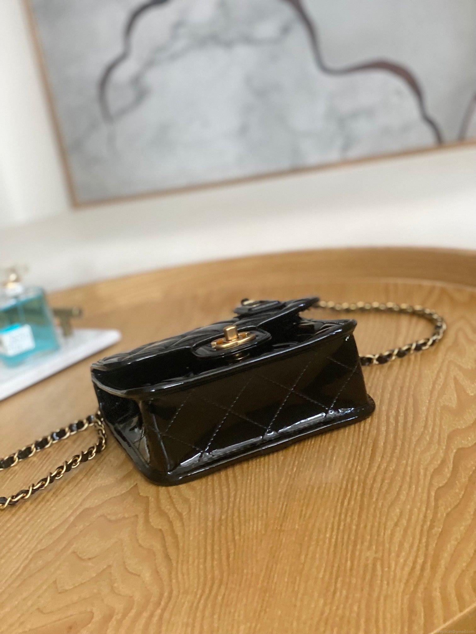 Chanel AS3652 Small Flap Bag with Top Handle Patent Calfskin & Gold-Tone Metal Black