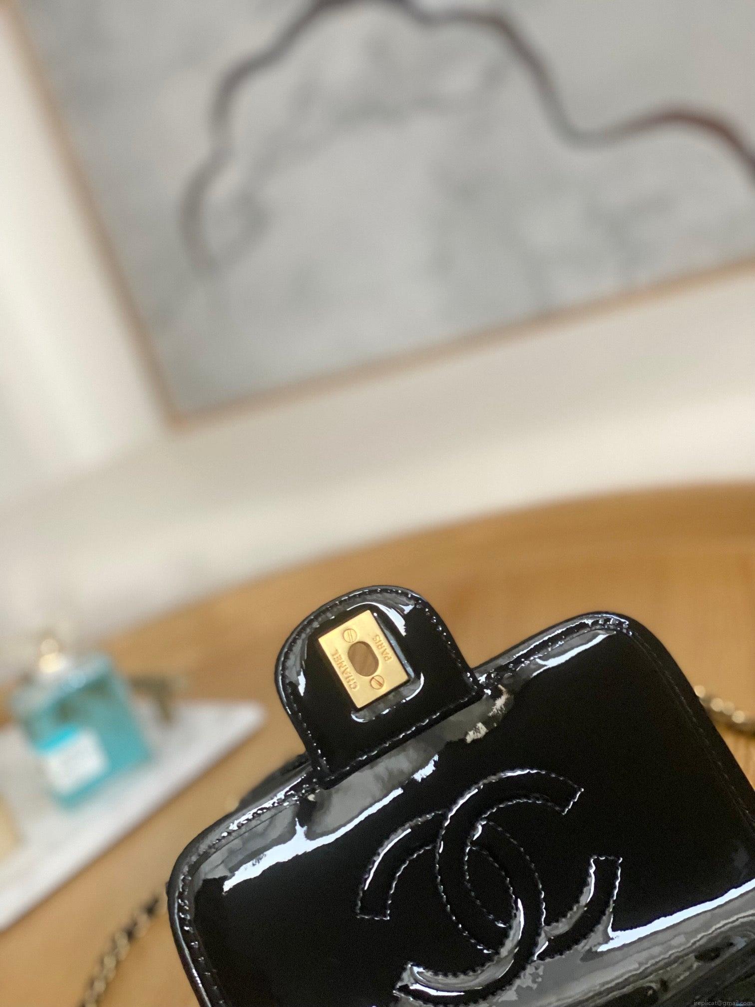Chanel AS3652 Small Flap Bag with Top Handle Patent Calfskin & Gold-Tone Metal Black
