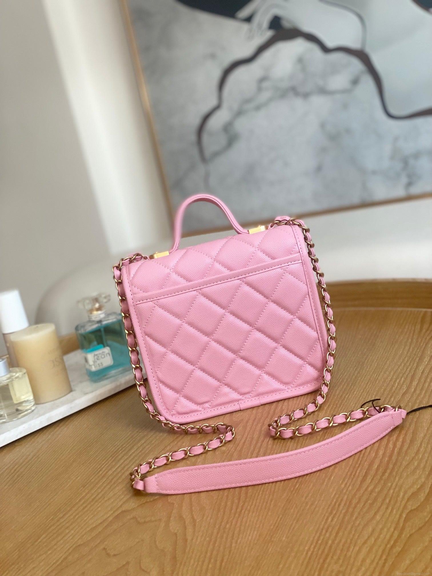 Chanel AS3652 Small Flap Bag with Top Handle Calfskin & Gold-Tone Metal Pink