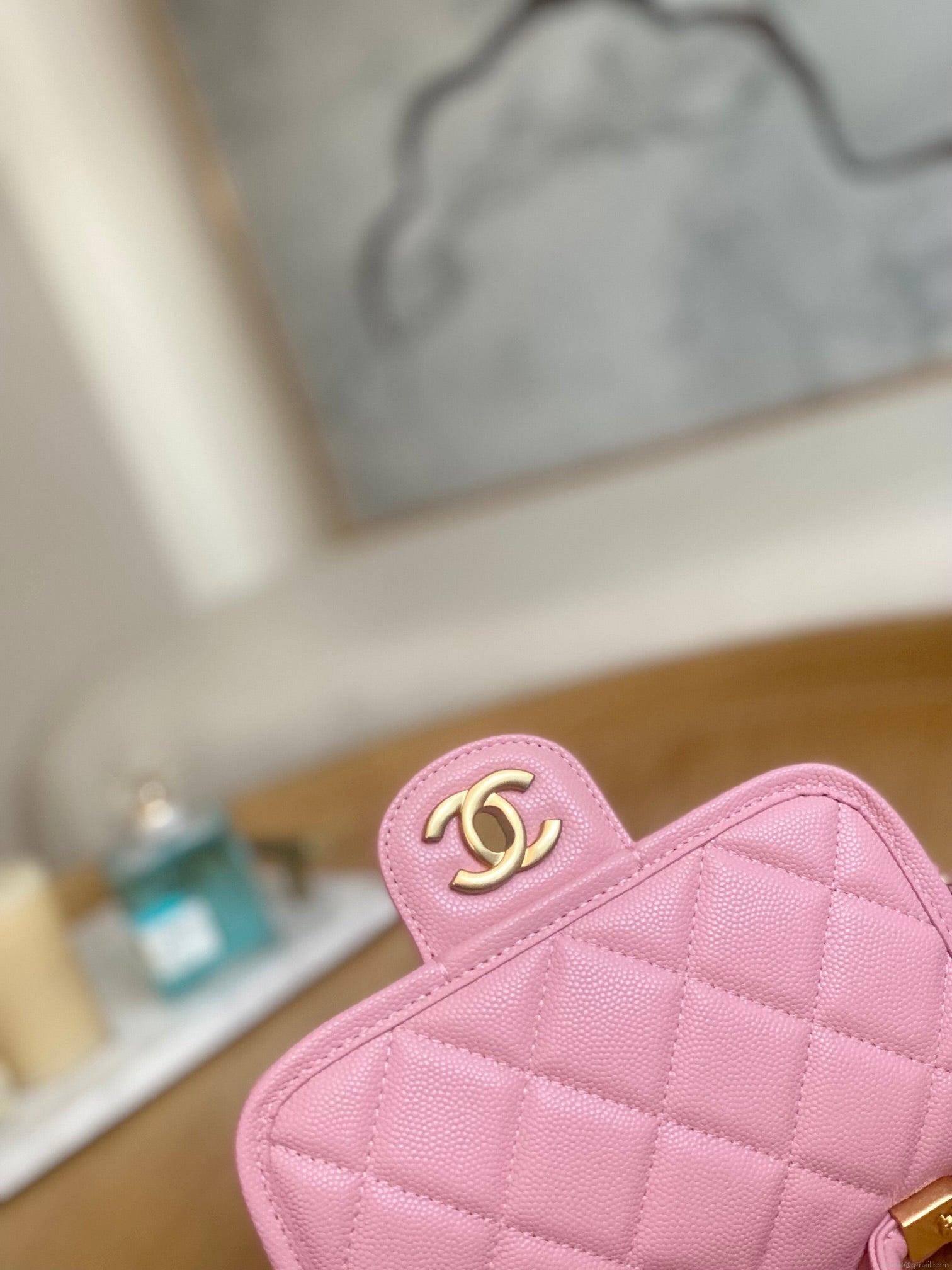 Chanel AS3652 Small Flap Bag with Top Handle Calfskin & Gold-Tone Metal Pink