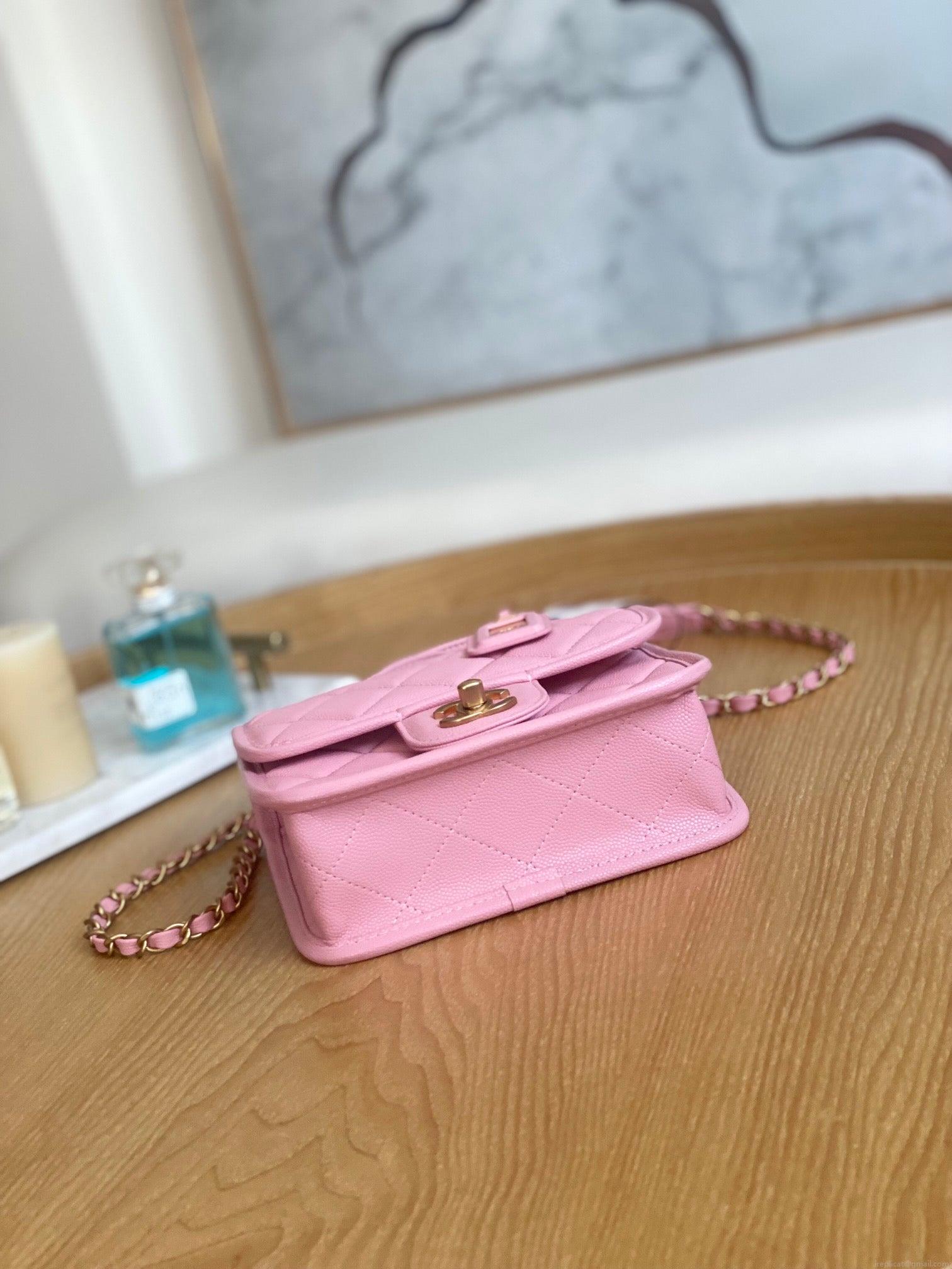Chanel AS3652 Small Flap Bag with Top Handle Calfskin & Gold-Tone Metal Pink