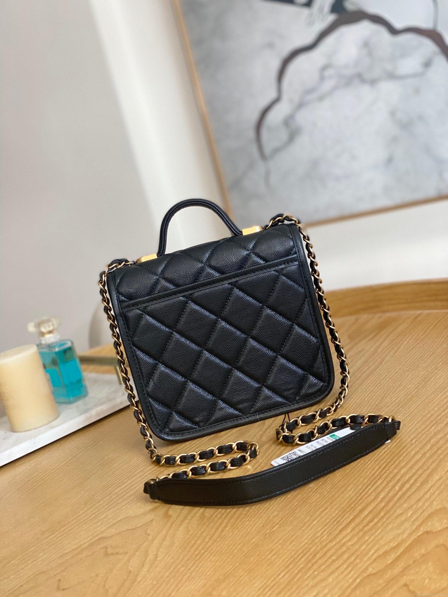 Chanel AS3652 Small Flap Bag with Top Handle Calfskin & Gold-Tone Metal Black