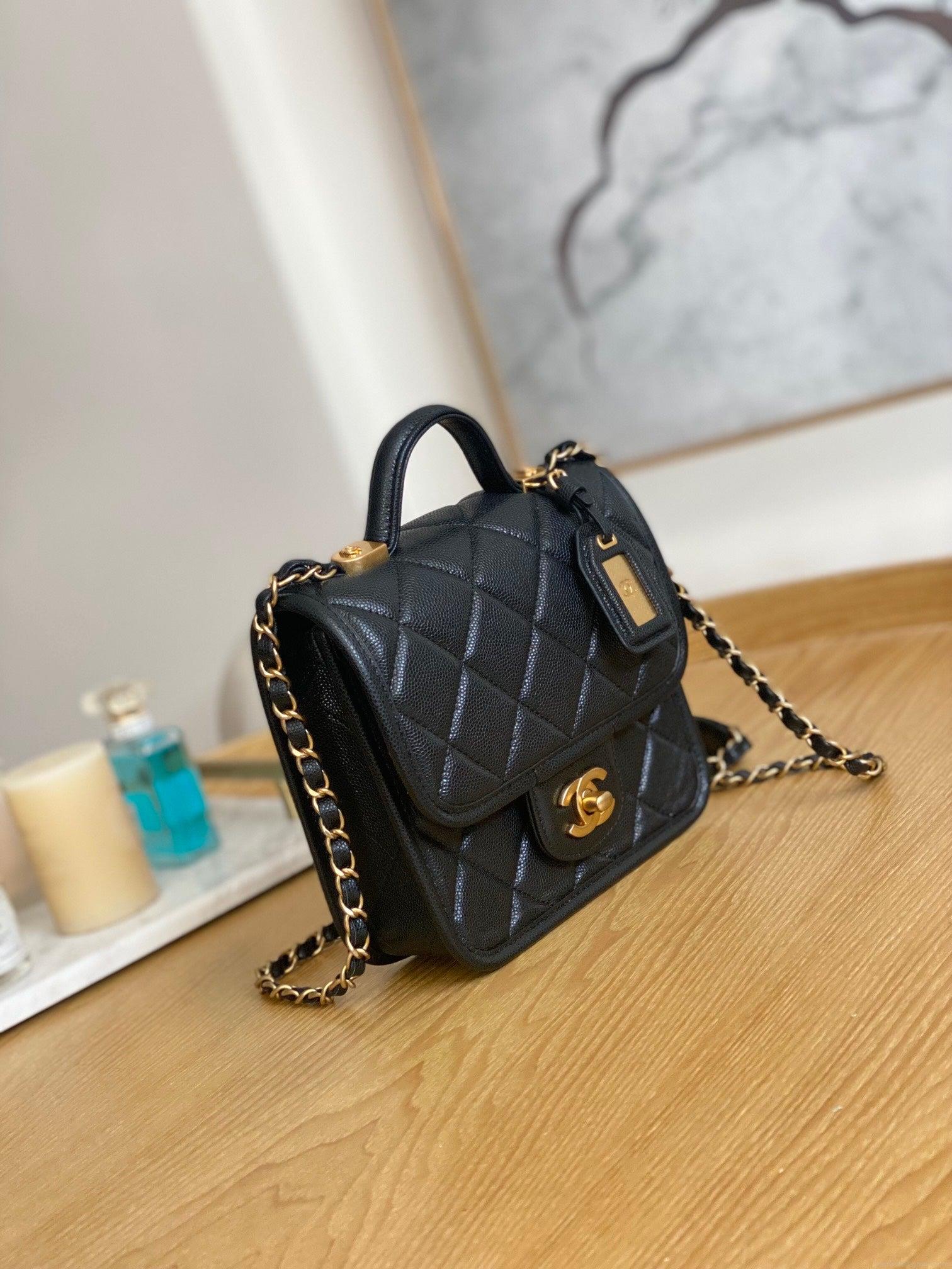 Chanel AS3652 Small Flap Bag with Top Handle Calfskin & Gold-Tone Metal Black