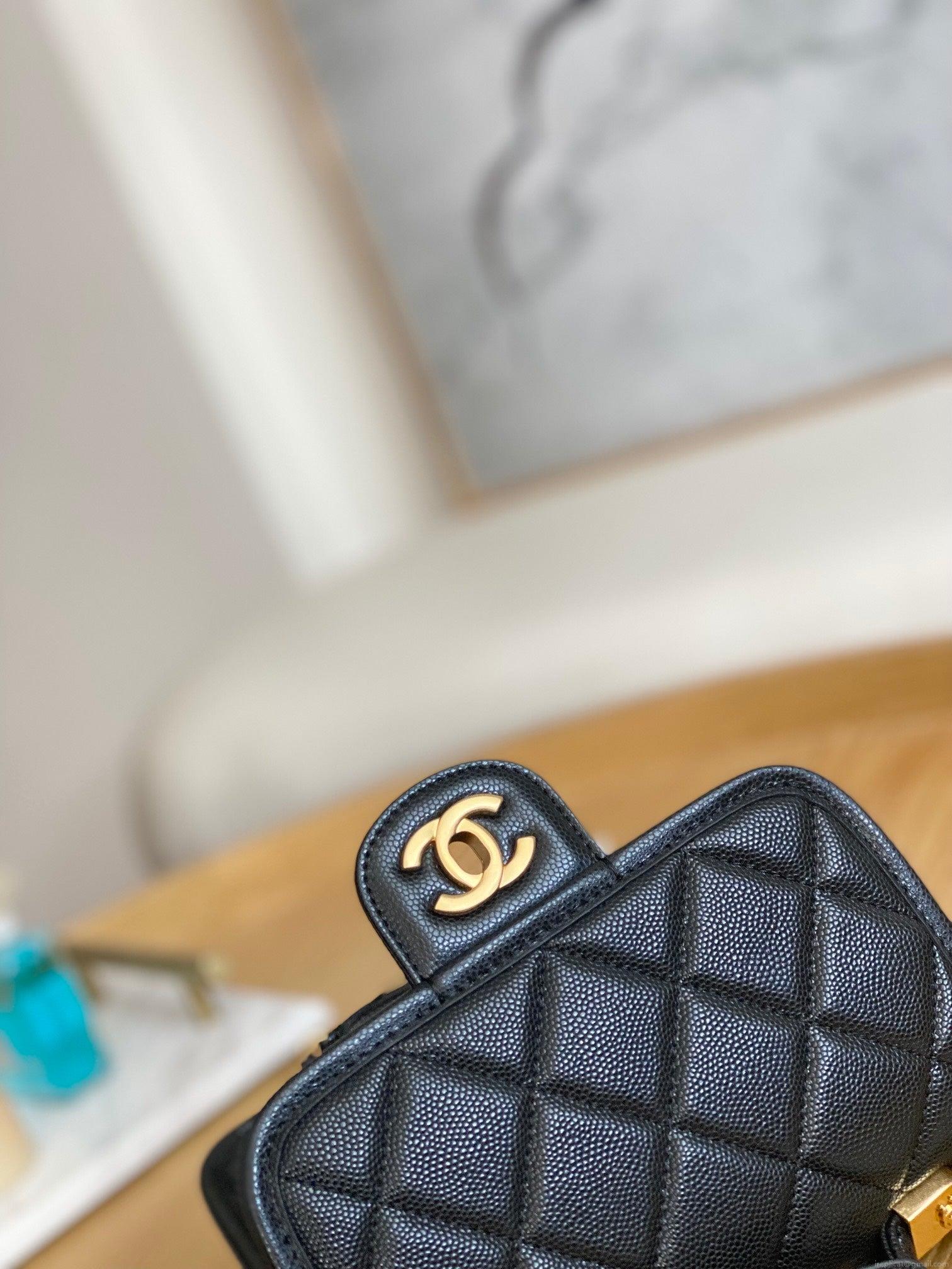Chanel AS3652 Small Flap Bag with Top Handle Calfskin & Gold-Tone Metal Black