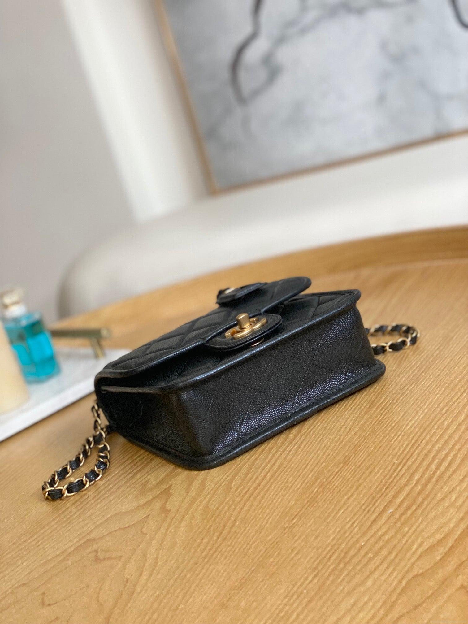 Chanel AS3652 Small Flap Bag with Top Handle Calfskin & Gold-Tone Metal Black