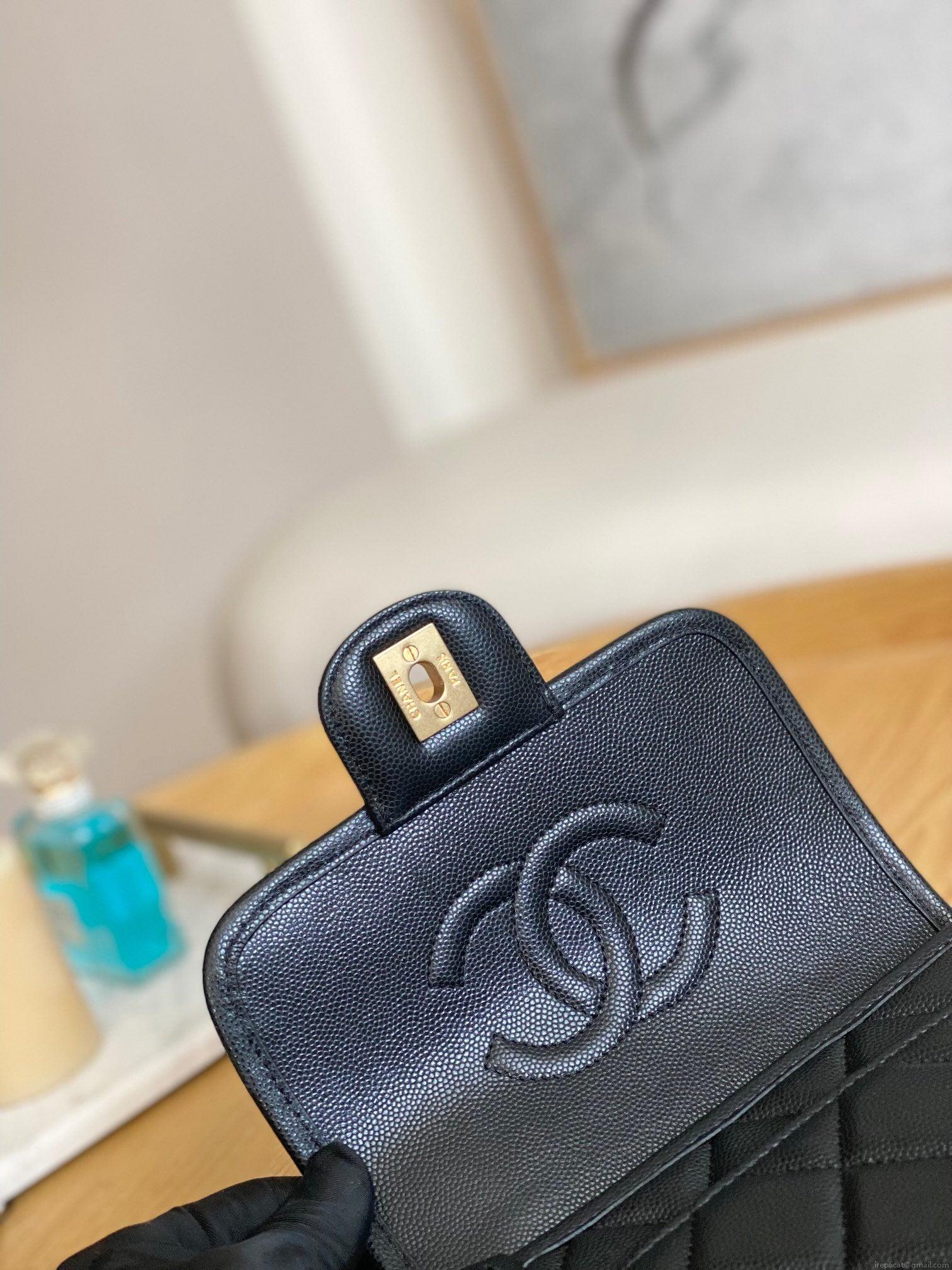 Chanel AS3652 Small Flap Bag with Top Handle Calfskin & Gold-Tone Metal Black