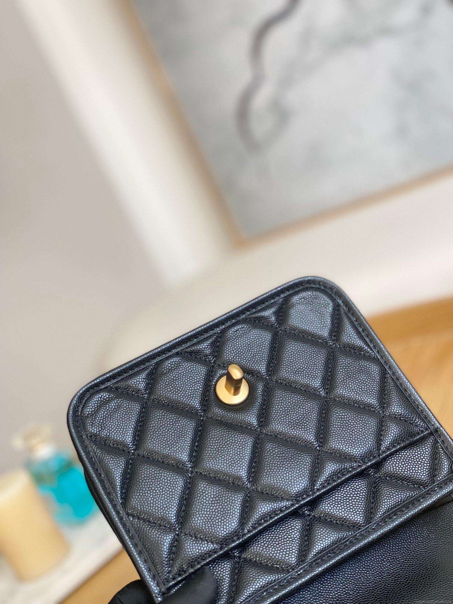 Chanel AS3652 Small Flap Bag with Top Handle Calfskin & Gold-Tone Metal Black