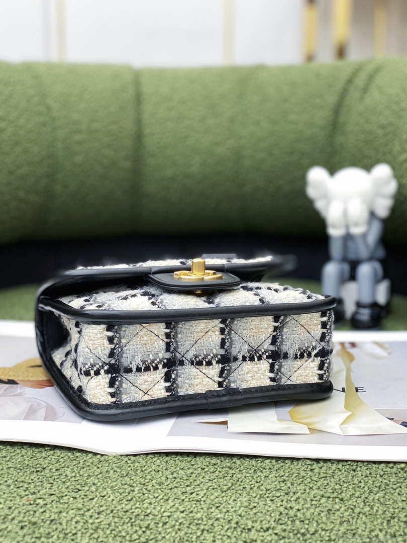 Chanel AS3652 Small Flap Bag with Top Handle Cotton & Wool Tweed & Gold-Tone Metal Grey and Beige