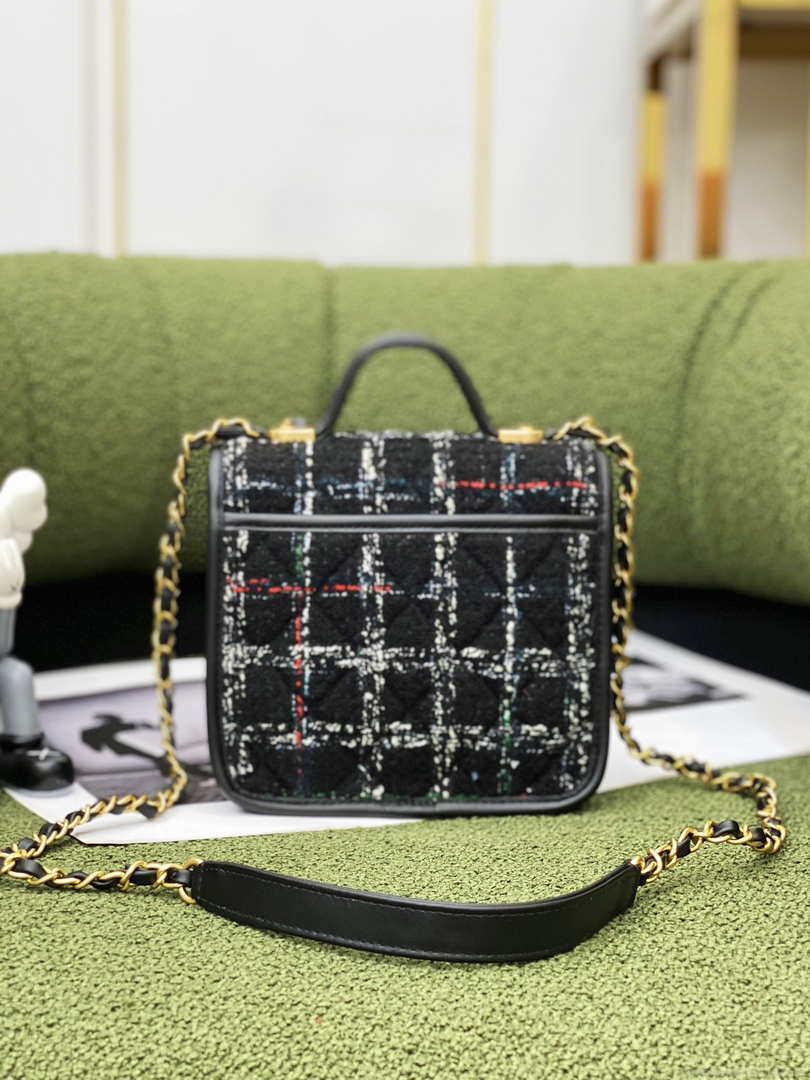 Chanel AS3652 Small Flap Bag with Top Handle Cotton & Wool Tweed & Gold-Tone Metal Black and White