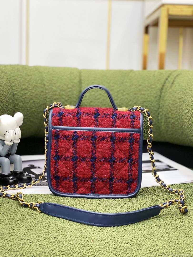 Chanel AS3652 Small Flap Bag with Top Handle Cotton & Wool Tweed & Gold-Tone Metal Black and Red