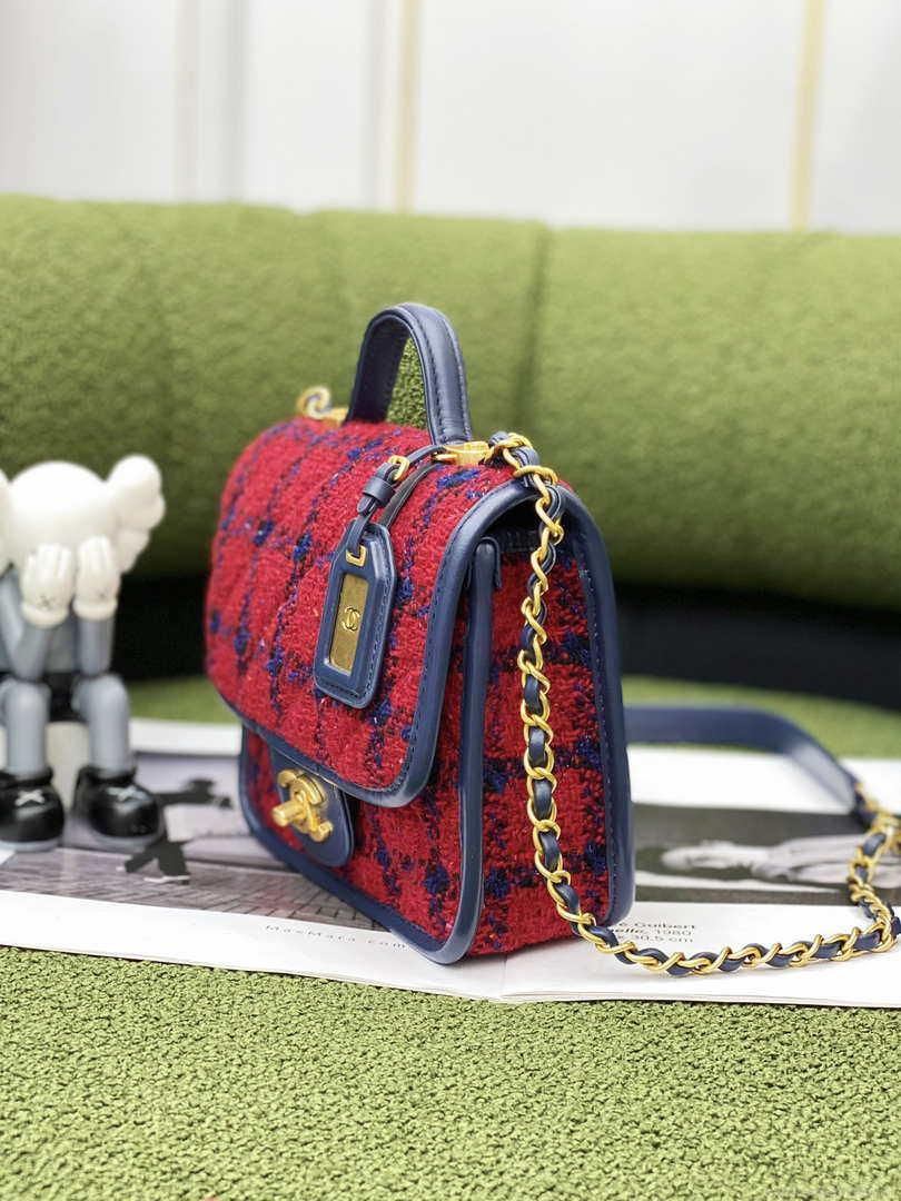 Chanel AS3652 Small Flap Bag with Top Handle Cotton & Wool Tweed & Gold-Tone Metal Black and Red